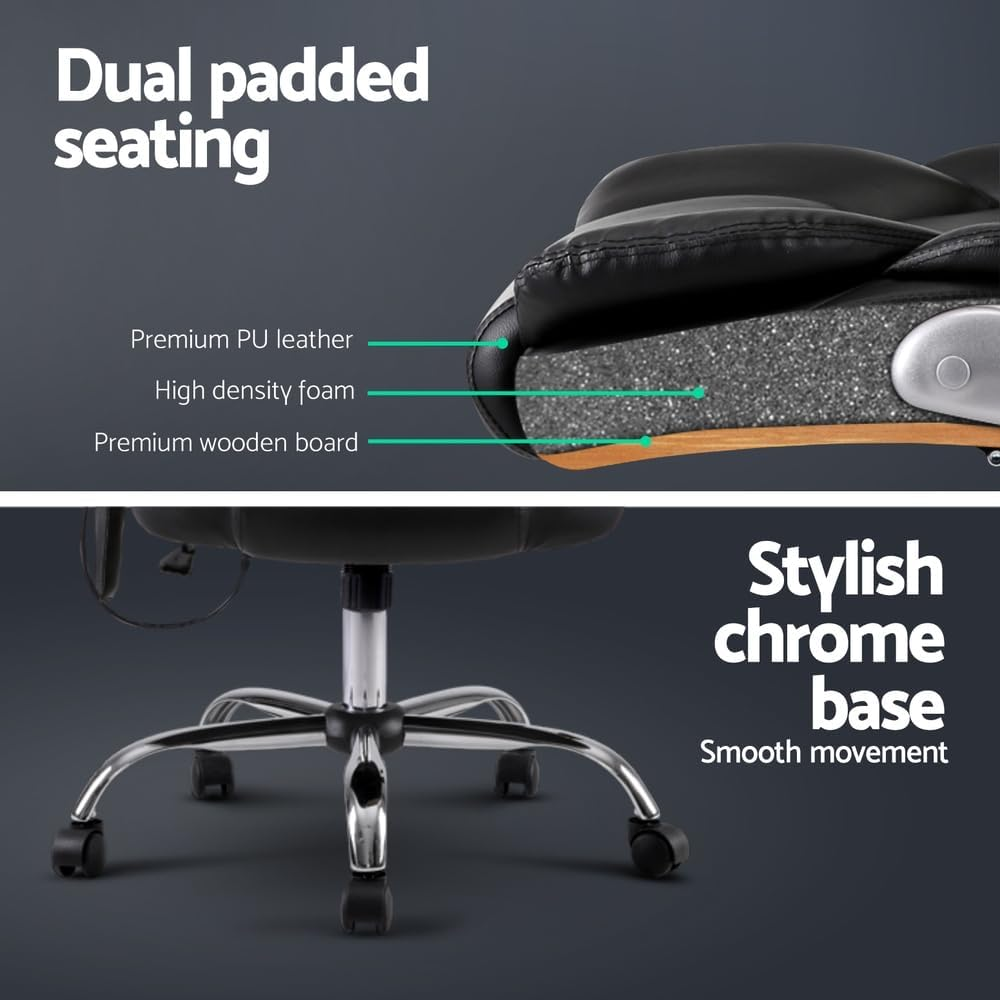 Artiss Massage Office Chair, Pu Leather 8 Point Ergonomic Gaming Computer Desk Chair Black with Remote Control,High Back Executive Chair with Foldable Armrest, Stainless Steel Foot and Nylon Wheel image number 3