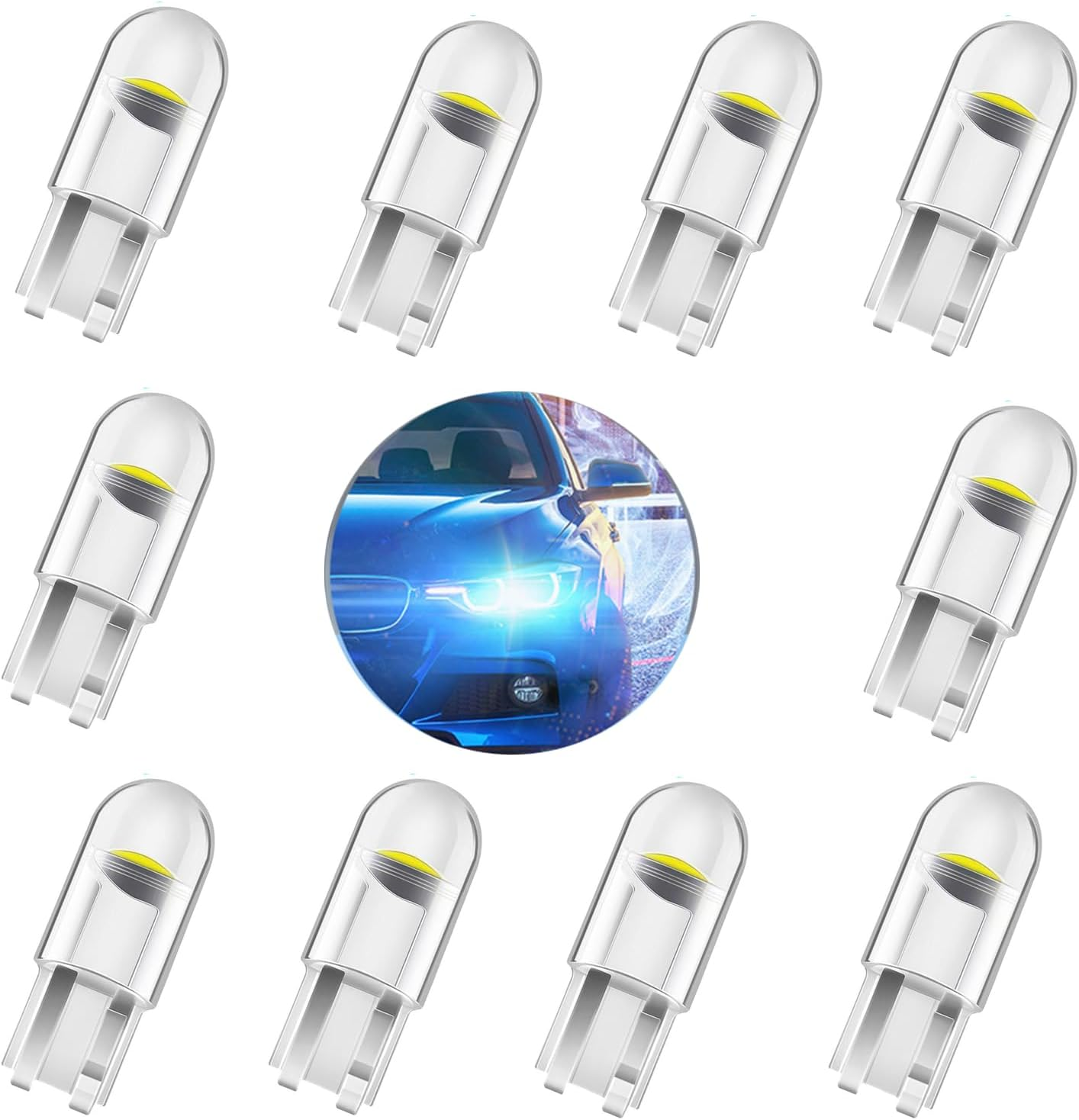 10 Pack T10 W5W LED Car Bulb, Super Bright 6000K White COB Wedge Bulbs for License Plate, Dome & Dash Lights, Universal Fit Cars, Trucks & Suvs (White) image number 4