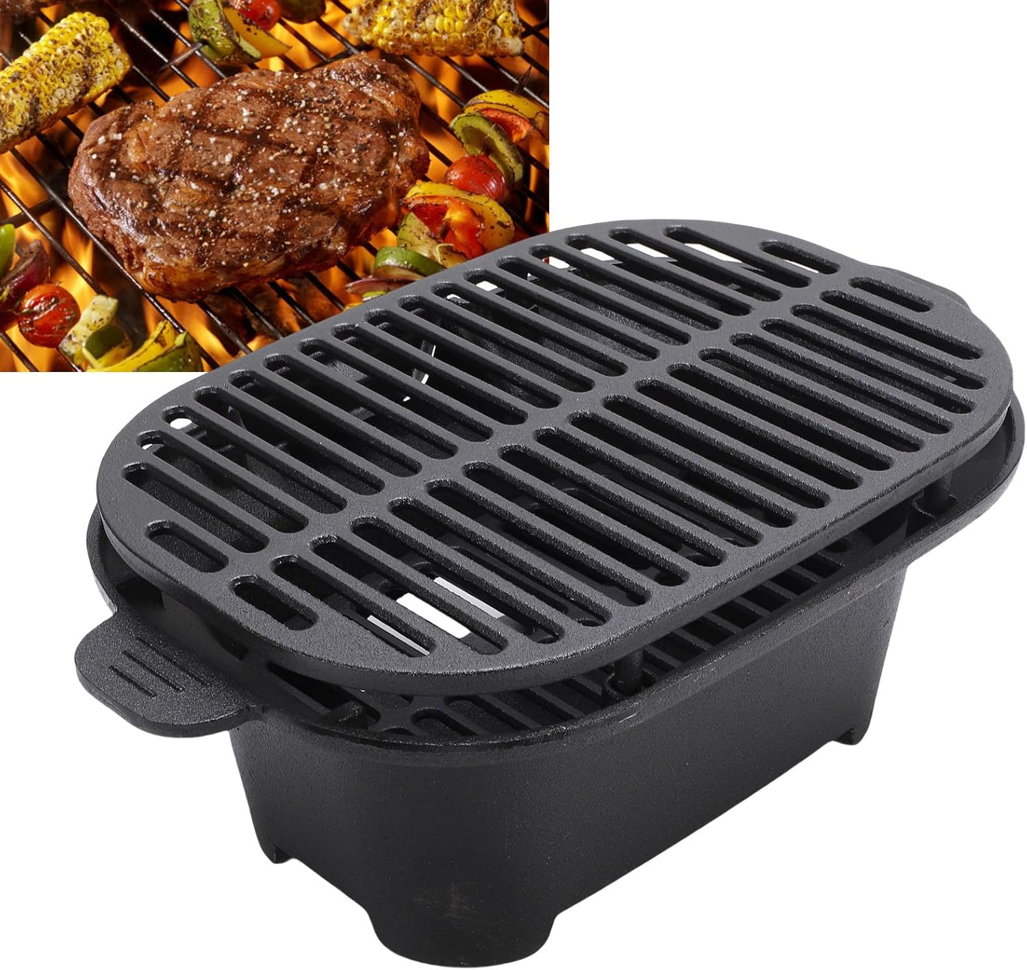 Fdit Portable Cast Iron Hibachi Grill, Japanese Style Tabletop Charcoal BBQ Grill for Outdoor Camping Backyard image number 1