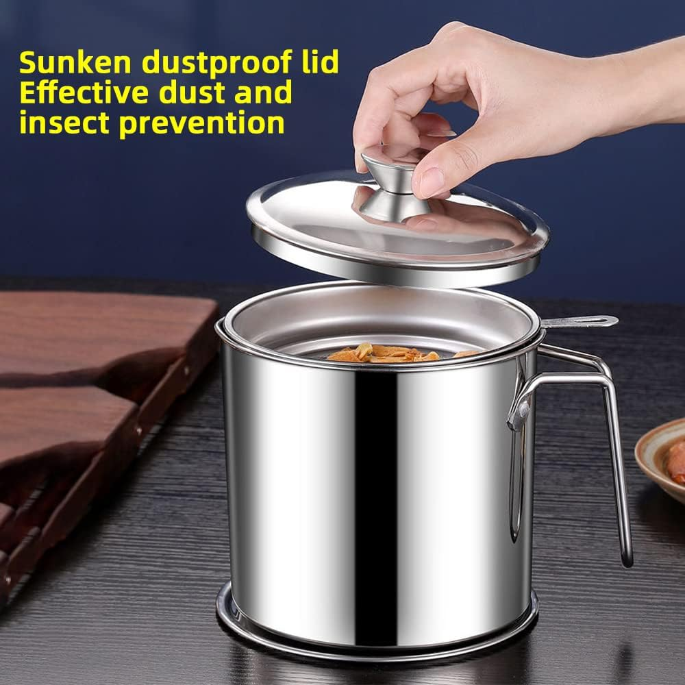 Kimilx Grease Container Oil Pot with Fine Mesh Strainer 1.3L Oil Storage Pot Bacon Grease Strainer 304 Stainless Steel Can for Frying Oil Storage image number 6