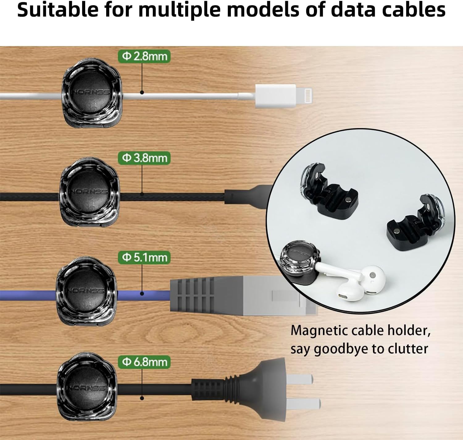 Boutsady 6-Pack Magnetic Cord Organizer - Heavy Duty Adhesive Cable Clips for Desk, Wall & Car - Universal Wire Management Solution for Home, Office & Kitchen (Transparent Black) - Transparent Black image number 6