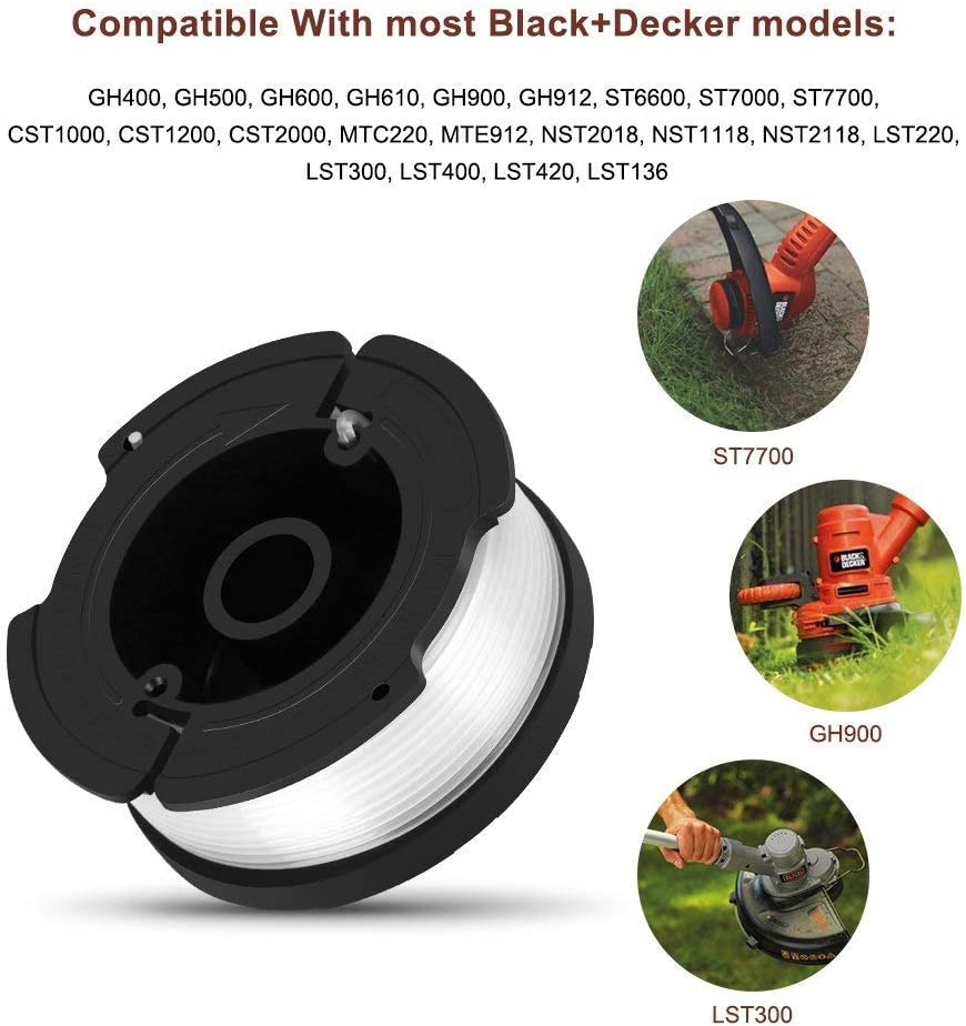30Ft 0.065Inch String Trimmer Replacement Spool Set, Weed Eater Spool String for Black & Decker AF-100, Autofeed Cordless Trimmer Line with Cap Cover image number 6