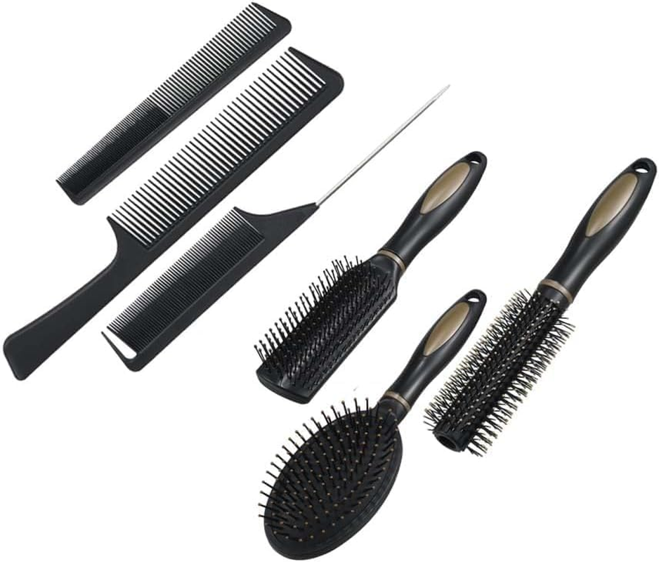Hair Brush Set: 6-Piece Comb Set for Women & Men. Fits Straight, Curly, All Hair Types&mdash;Ideal for Daily Detangling, Styling; Meets Diverse Hair Care Needs.