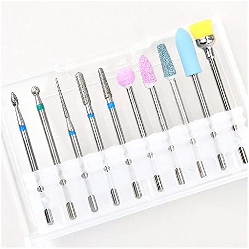 10 Pcs Nail Drill Bits Set W/Protective Holder Case Replacement, Beauties Factory Nail Filing Drill Bits for Electric Nail Drill Machine Brush File Tool Metal Pointed Manicure Pedicure image number 4