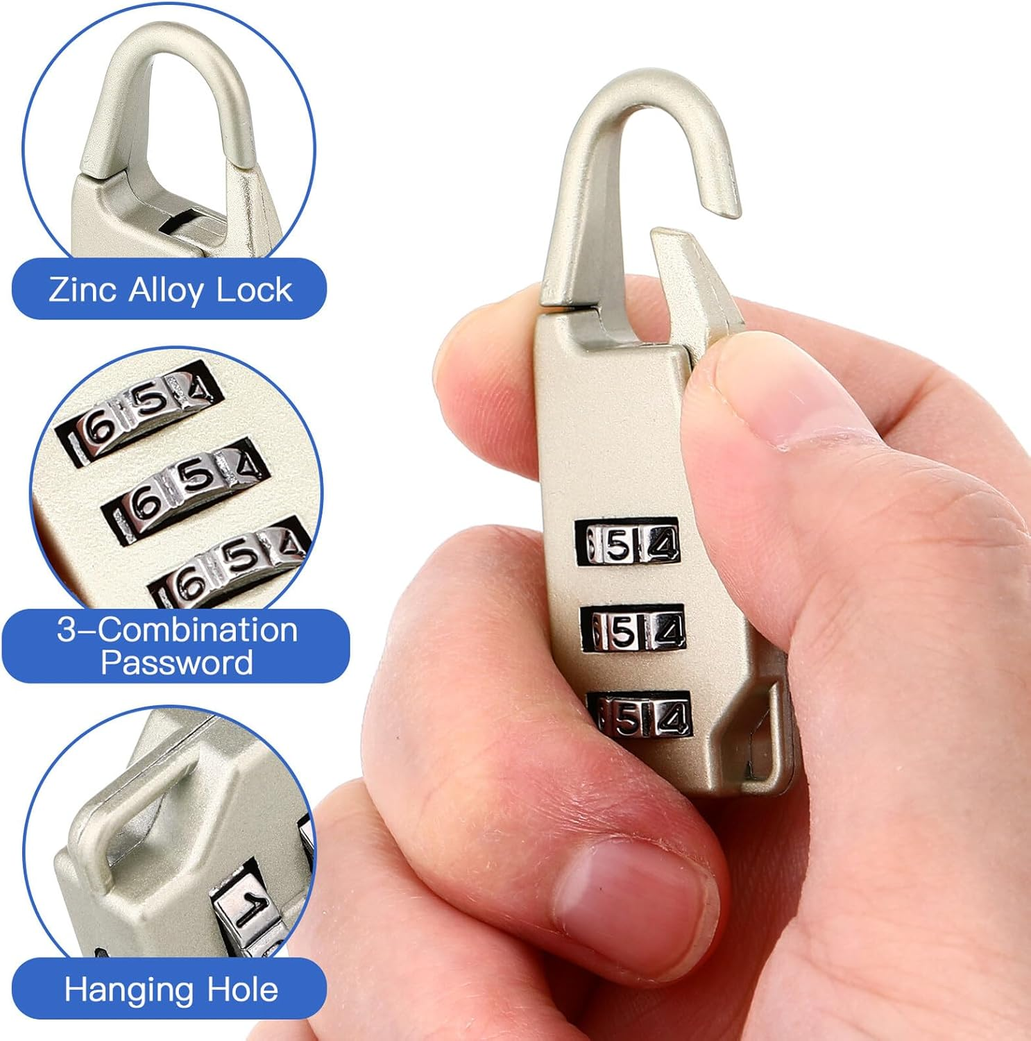 ULDIGI 6Pcs Zinc Alloy Luggage Combination Locks Portable Digital Password Padlocks for Suitcase Backpack Cabinet Black Silver Dial Number Locks for Travel Security image number 6