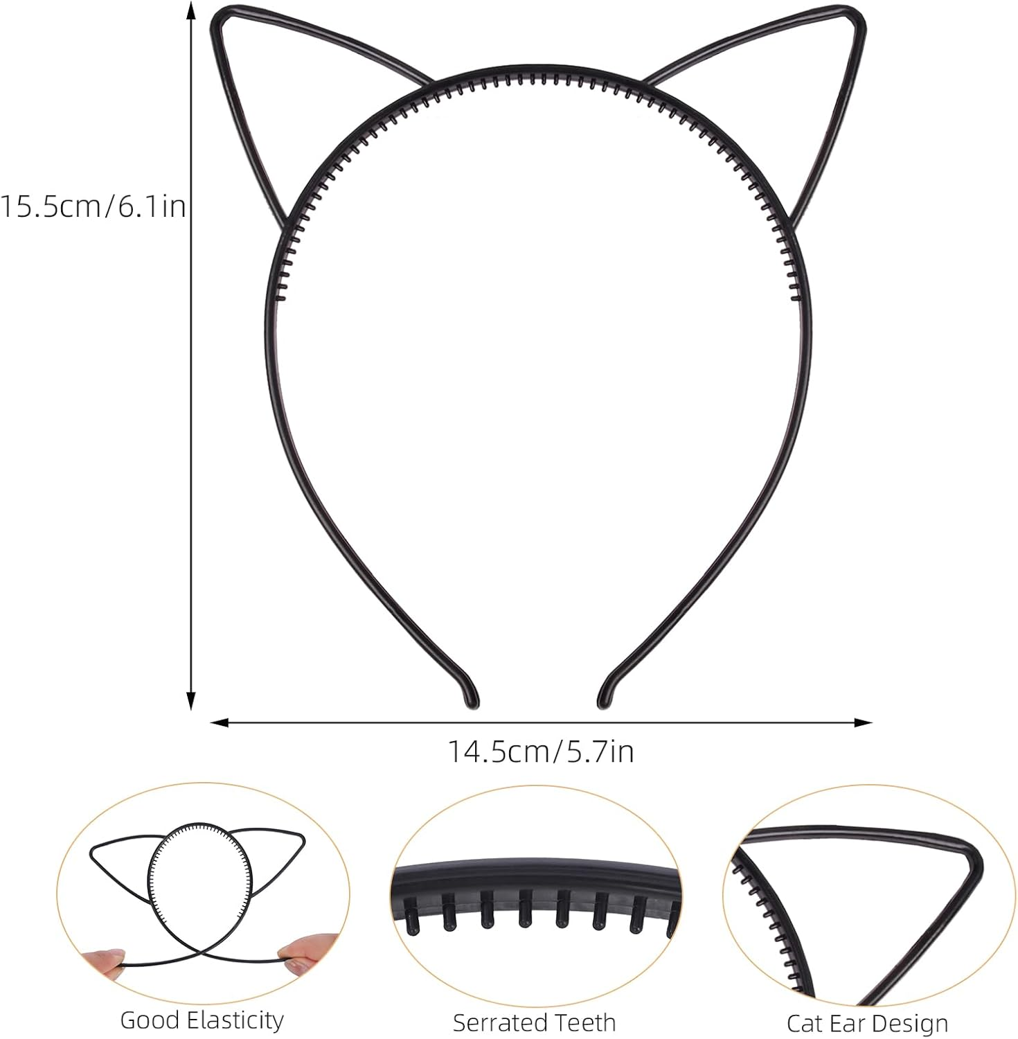 10 Pcs Girls Plastic Cat Ears Headband Simple Comfortable Headdress（10 Colors） - Black image number 3