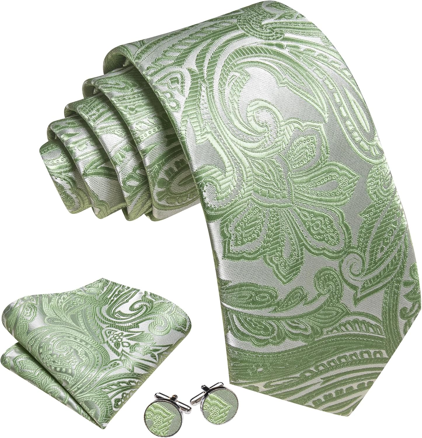 Barry.Wang Paisley Tie with Tie Clip for Men Silk Necktie Pocket Square Cufflinks Set Formal Wedding Party Business - Baby Blue image number 4