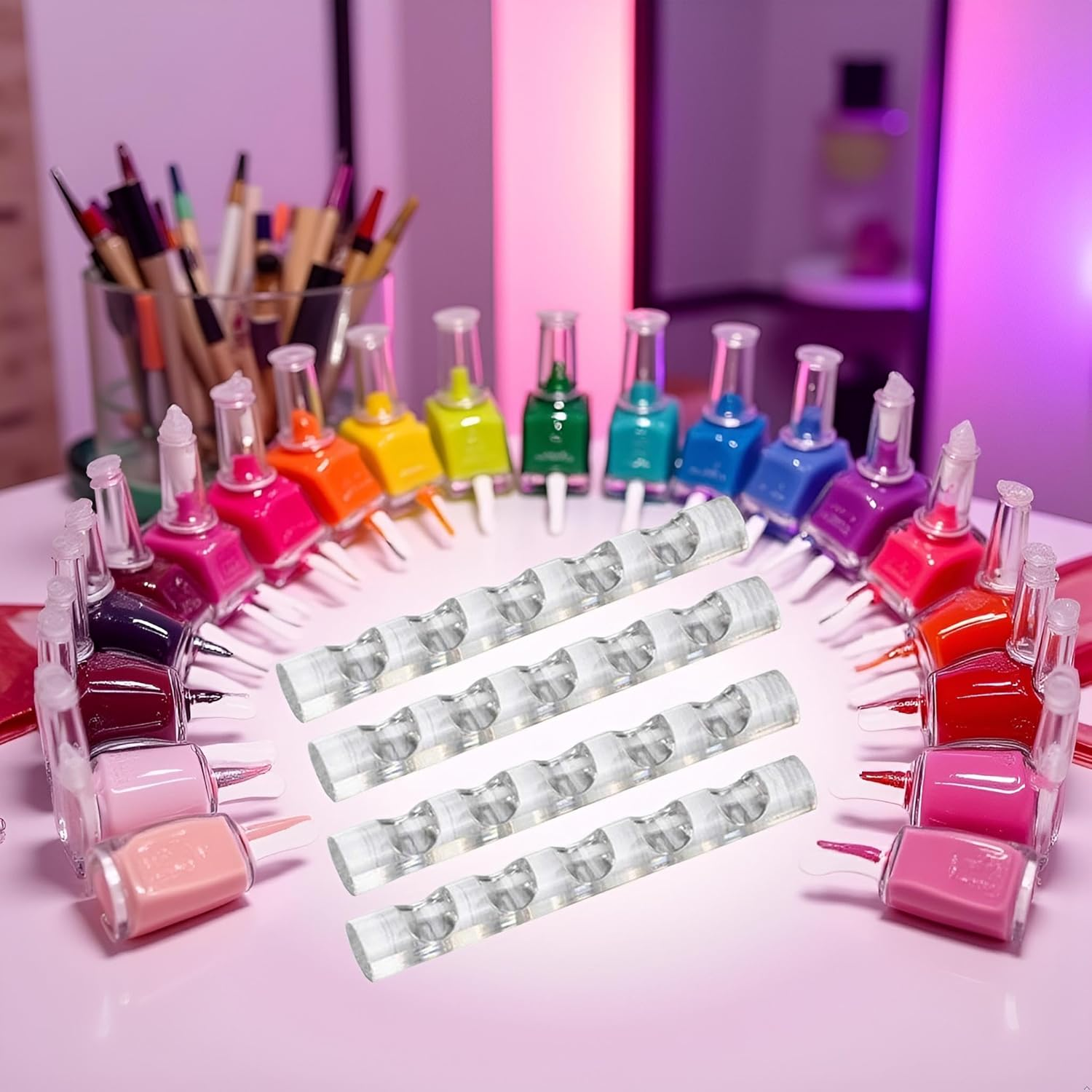 4Pcs Brush Holder Nail Art Acrylic Simple Transparent Pen Brush Stand Brush Rest Brush Rest for 5 Nail Pens Gel Nails Nail Tools Nail Supplies Stylish Useful Paint Brush Holder Nail Art Brushes image number 6