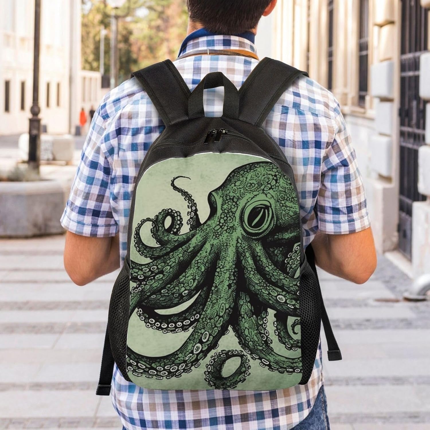FJWSLCH Green Octopus Backpack for Women Men Laptop Backpack 16.1 Inch Computer Bag Casual Daypack for Travel, Black, One Size, Travel Backpacks image number 4