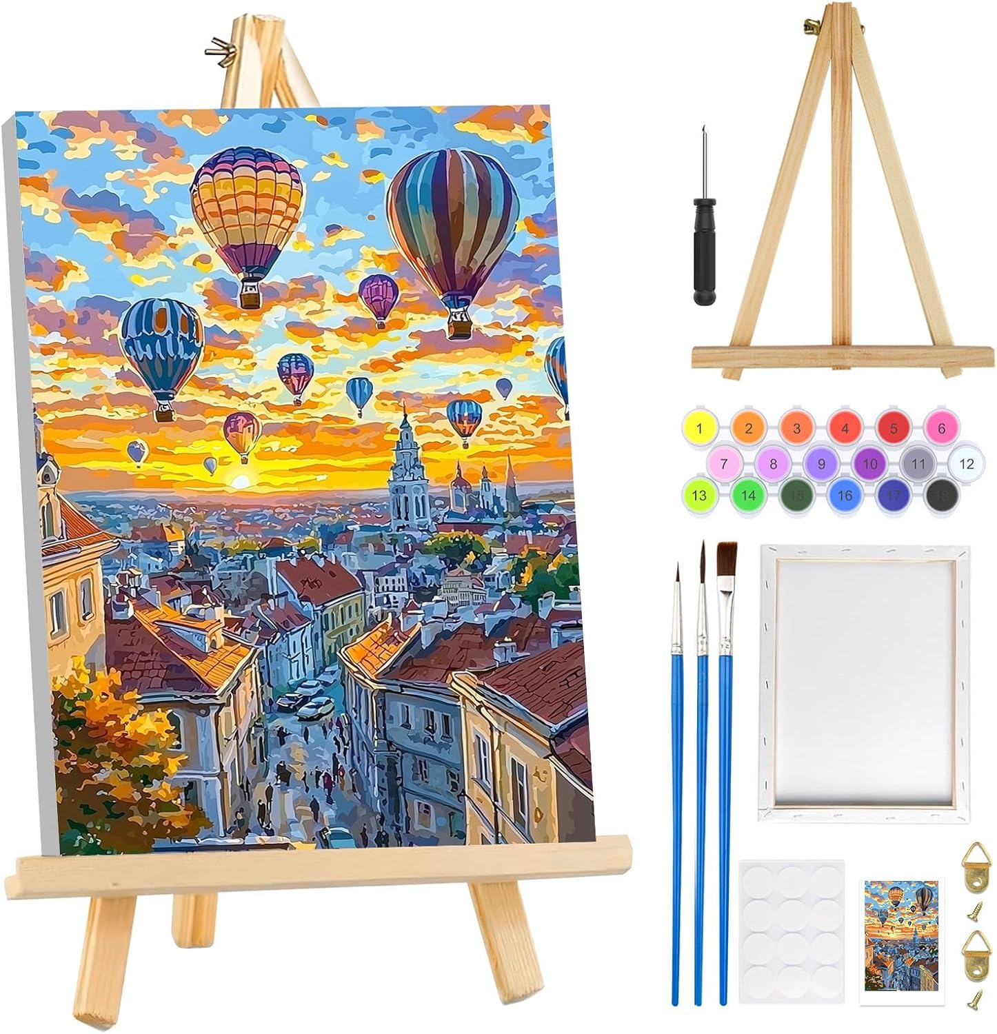 MOGTAA Hot Air Balloon Paint by Numbers for Adults Beginner with Frame, Landscape Painting by Numbers for Adults with Easel, DIY Oil Painting Kits Art Crafts for Home Decor, 8X12In