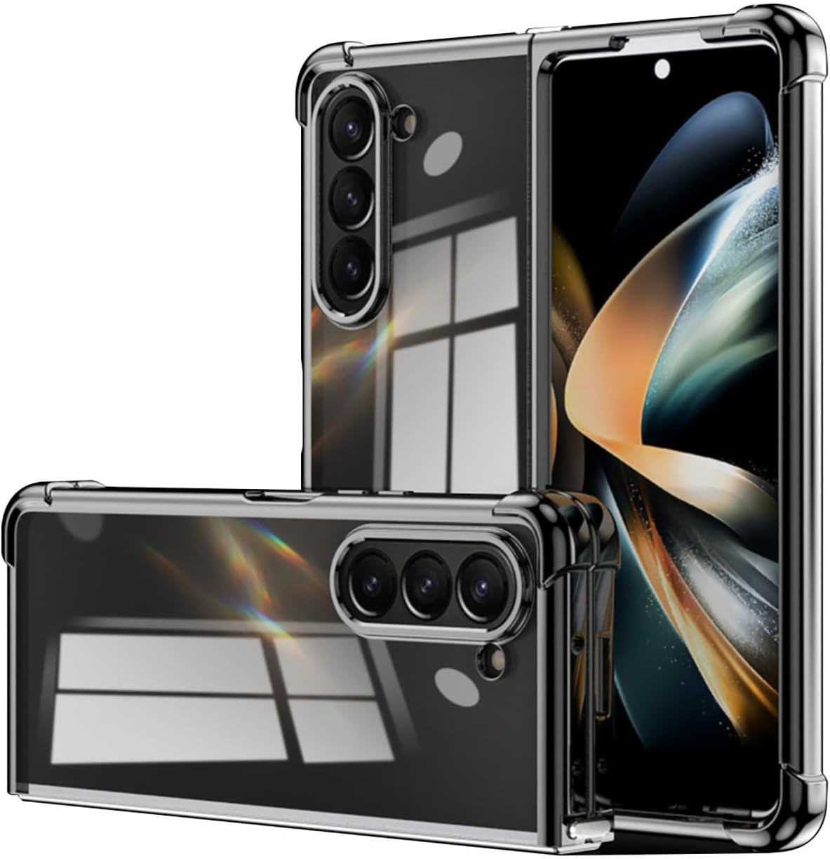 BORYA Electroplated Case for Samsung Galaxy Z Fold5 (Fold 5), Ultra Thin, Shockproof, Transparent Mobile Phone Case, Soft Silicone TPU Bumper, Wrinkle Protective Case, Elegant Luxury Case, Silver