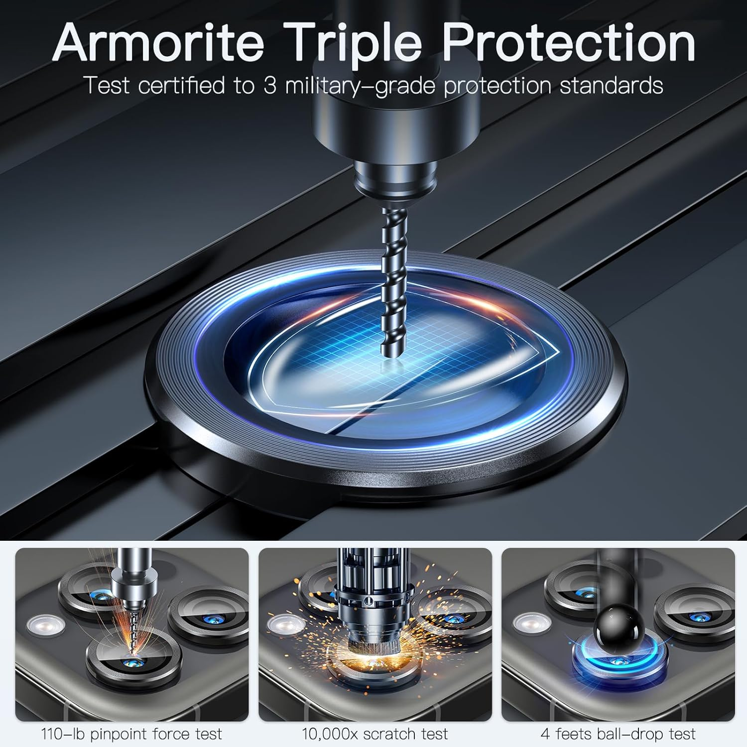 Giftorld Camera Lens Protector for Iphone 16 Pro/16 Pro Max,Aviation Aluminum 3D Ring,9H Tempered Glass,360 Degree Protection,Hd Clarity,4 Layers Unique Design,Full Coverage. (Black) image number 6