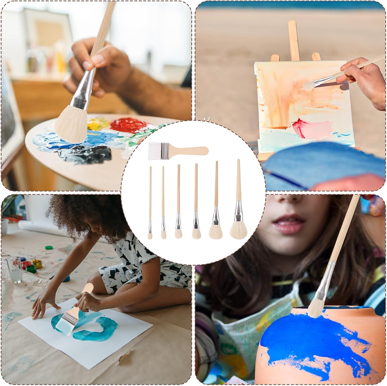 Acrylic Paint Brush Set, 7Pcs Wooden Pottery Glaze Brushes Art Paintbrush Ceramic Glaze Brushes Pottery Glaze Brushes Ceramic Watercolor Brushes Kit Supplies for Craft Painting Students Enthusiast image number 5