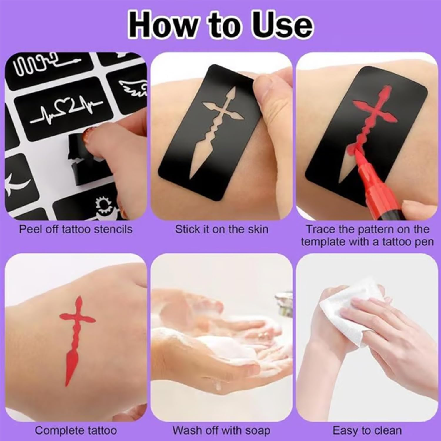 Temporary Tattoo Markers Set-10-Color Body Art Pens, Washable Skin with Stencils, Waterproof Tattoos, Teens, Girls, Adults, Halloween and DIY Face Paint Nail Glue Makeup (15PCS) image number 3