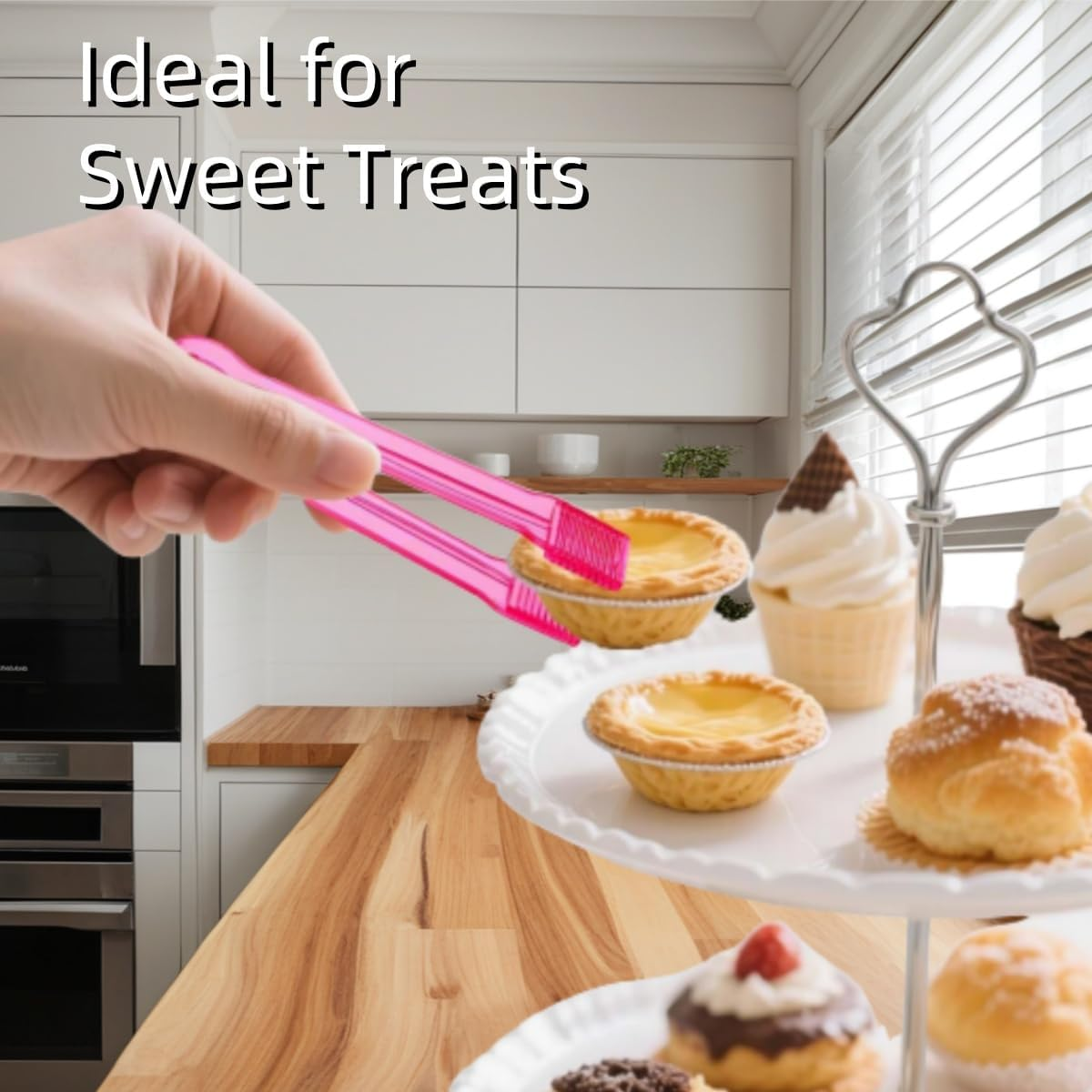 Gewaha 10 Pcs Plastic Serving Tongs for Buffet, Mini Reusable Tongs for Serving Food, Small Catering Tong for Appetizers Ice Barbecue Cookies Sandwich Brunch Party Decorations,Pink image number 4