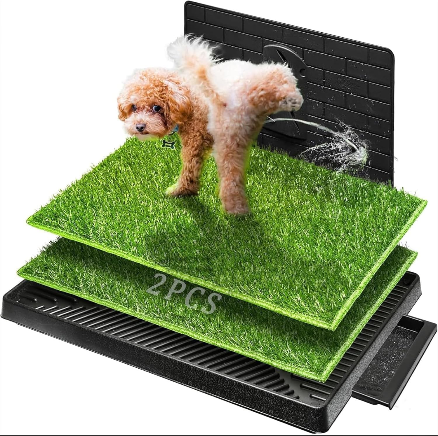 Homodoskey Dog Grass Pad with Tray Large, 2 Pcs Artificial Grass Training Pads with Pee Baffle Patch Puppy Turf Potty for Indoor and Outdoor Use, Ideal for Small and Medium Dogs image number 1