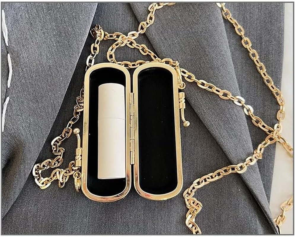 Mini Crystal Lipstick Case Bling Rhinestone Cosmetic Storage Bag with Metal Chain Lipstick Storage Holder Makeup Jewelry Case, Bling Rhinestone (Gold, One Size) image number 1