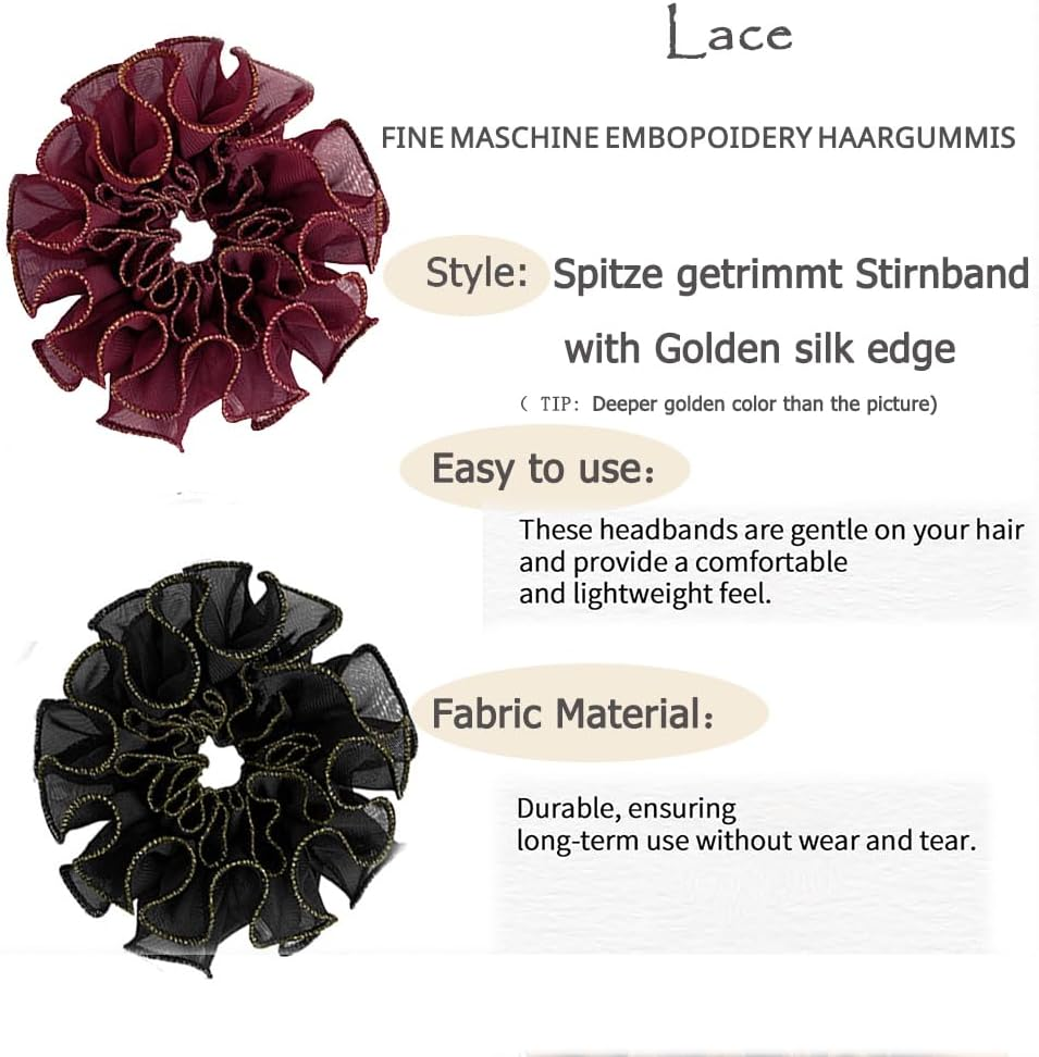 Hair Scrunchie, Satin Silk Hair Bobbles, Ponytail Holder, Elastic Hair Band Made of Chiffon, Large Flower, Women'S Elastic Bands, Golden Silk Edge Shape for Women (Pack of 1) image number 2