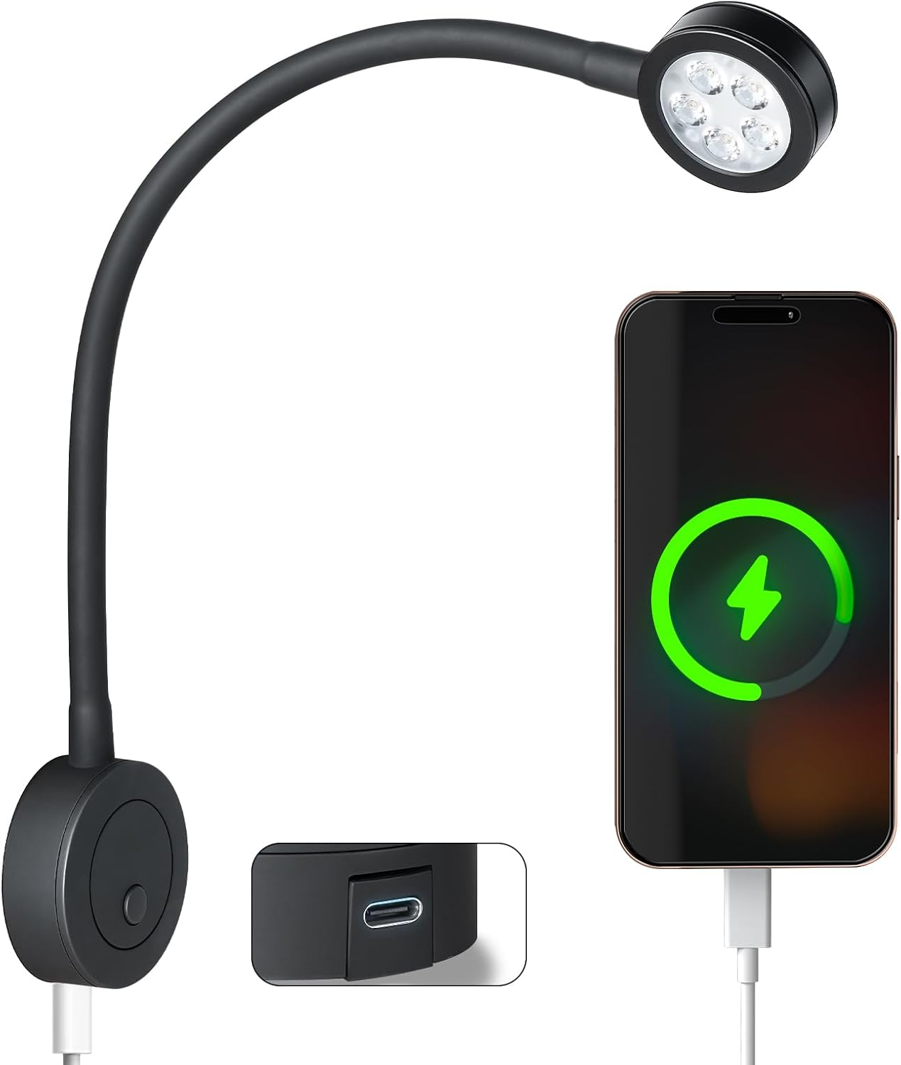 Acegoo 12V LED Reading Light, RV Boat Bedside Reading Lamp, 12 Volt Flexible Gooseneck Bed Light for Camper Van Trailer Truck Motorhome, Integral Switch & 20W Type-C Quick Charger image number 1