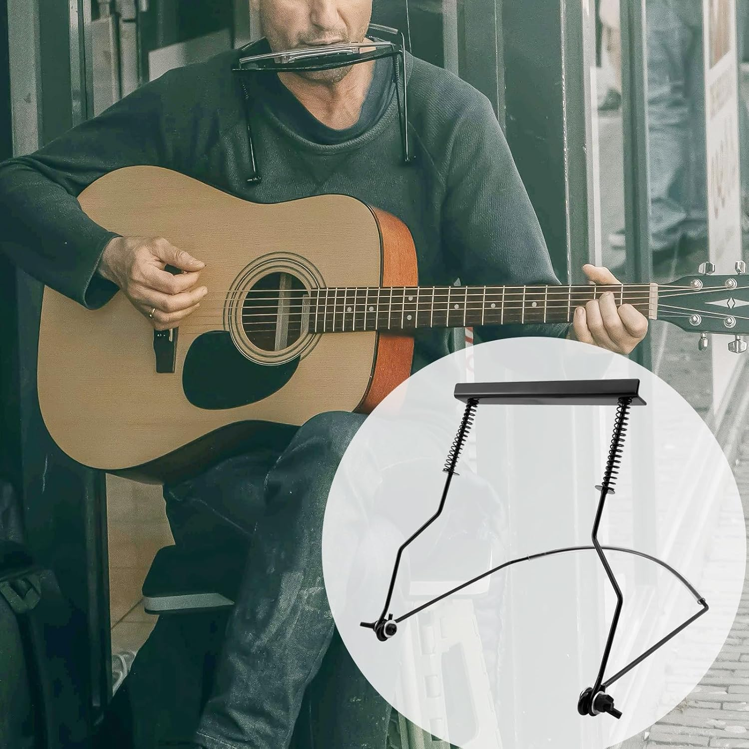 Geesatis Harmonica Holder 10 Hole Harmonica Neck Stand Bracket Metal Adjustable Harmonica Neck Holder Stand, 1 Pcs image number 3