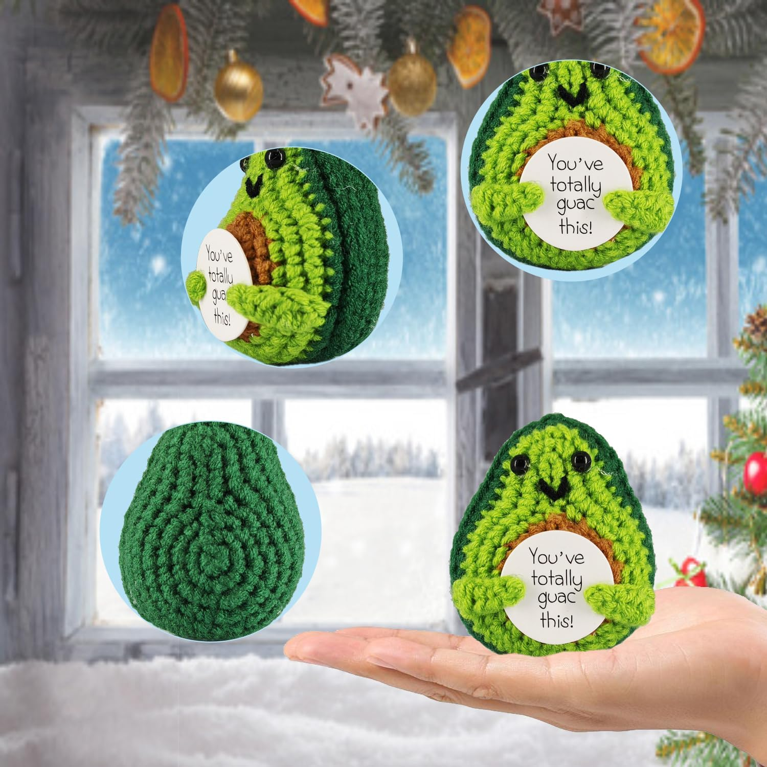 SZMDLX Positive Crochet Potato Cucumber Avocado Carrot, 4PCS Emotional Inspirational Support Cute Stuff, Home Desk Decoration, Funny Handmade Crochet with Positive Card, Encouragement Friends image number 5