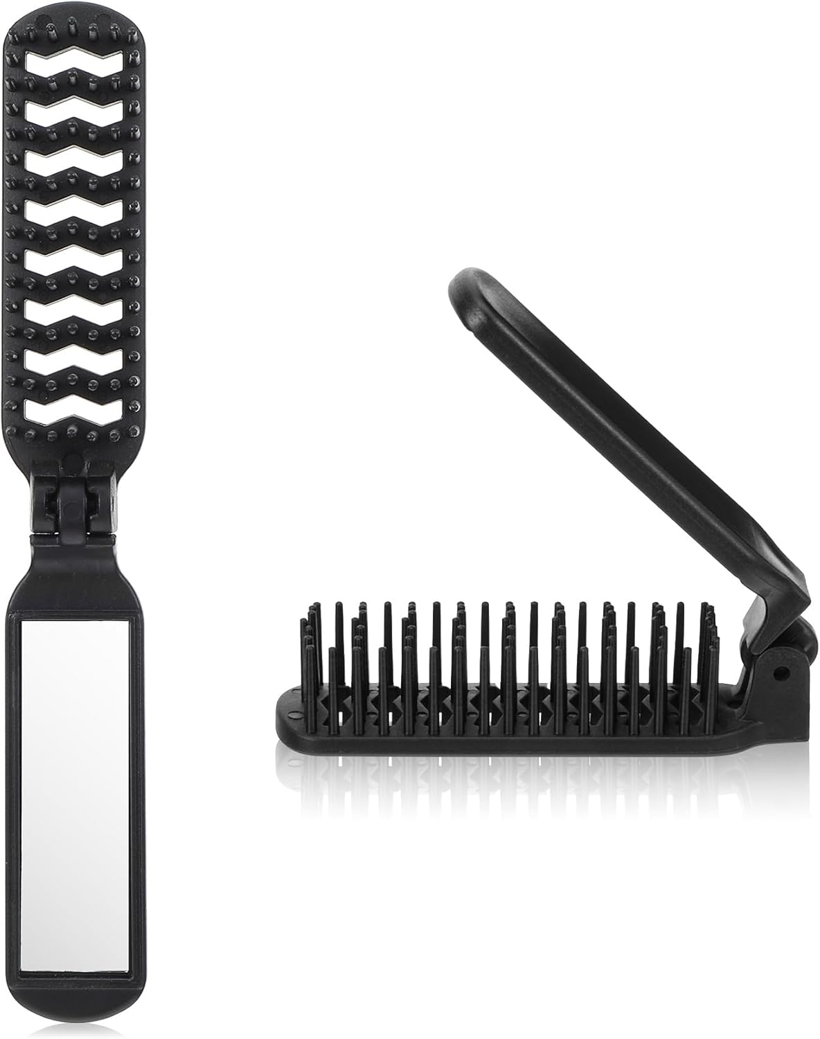Pack of 2 Travel Hair Brushes, Small Hair Brushes, Foldable Hair Brushes with Integrated Mirror Made of High-Quality Plastic, Ideal for Men and Women, Travel, Camping or Office