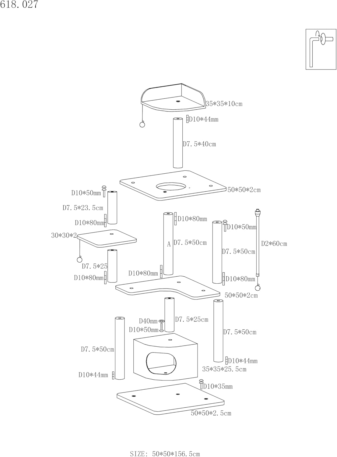 Cattitude Cat Scratch Playground Jungle Gym Brown, Brown, 156.5Cm Height - Cat House, Sisal, Hanging Pom Poms, Soft Plush Material, Multi-Level Cat Tree image number 1