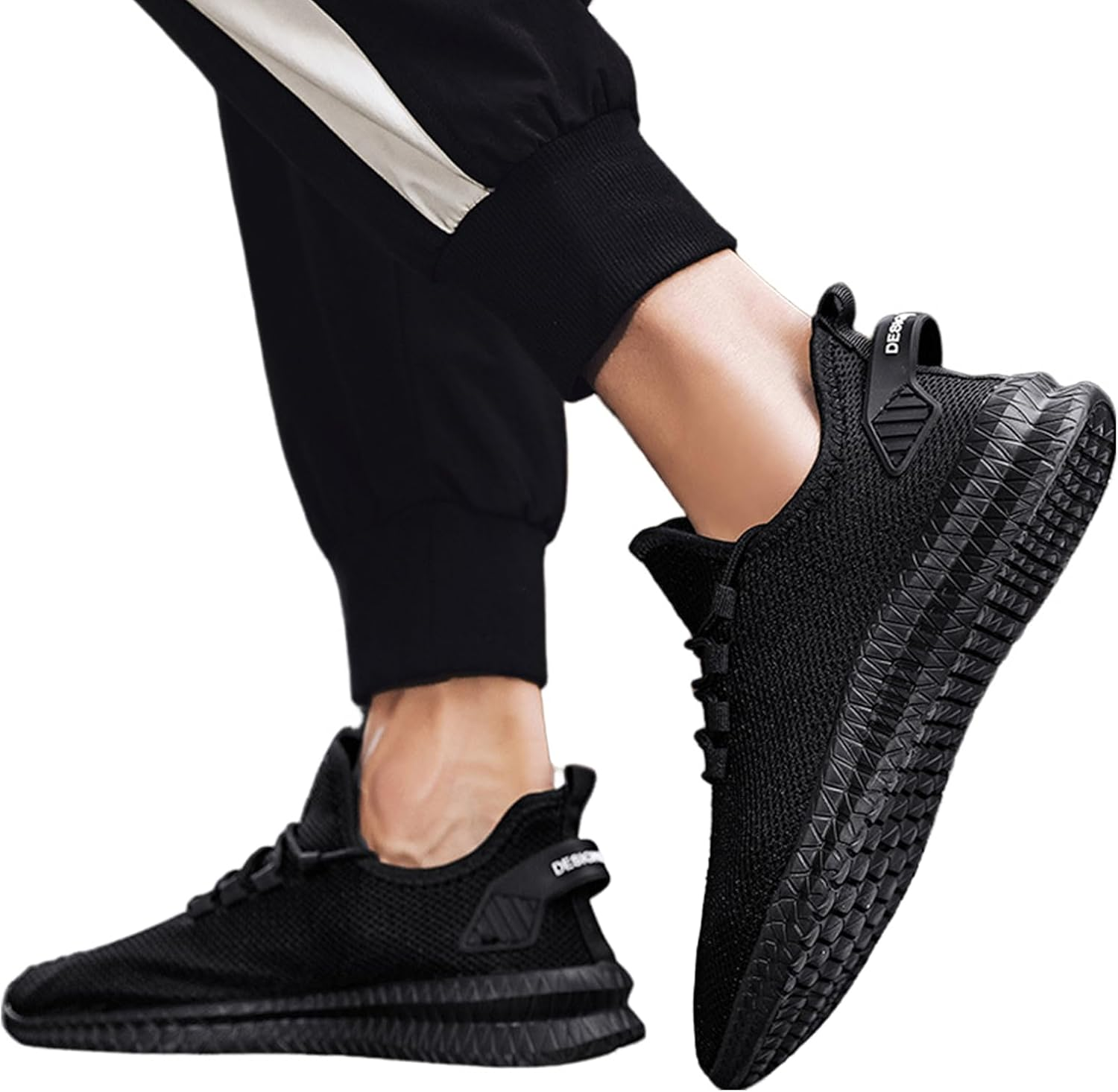 BORATO Men Trainers Running Shoes, Slip on Breathe Mesh Walking Shoes, Comfort Wedge Platform for Fitness Jogging, 40-44 Black image number 1