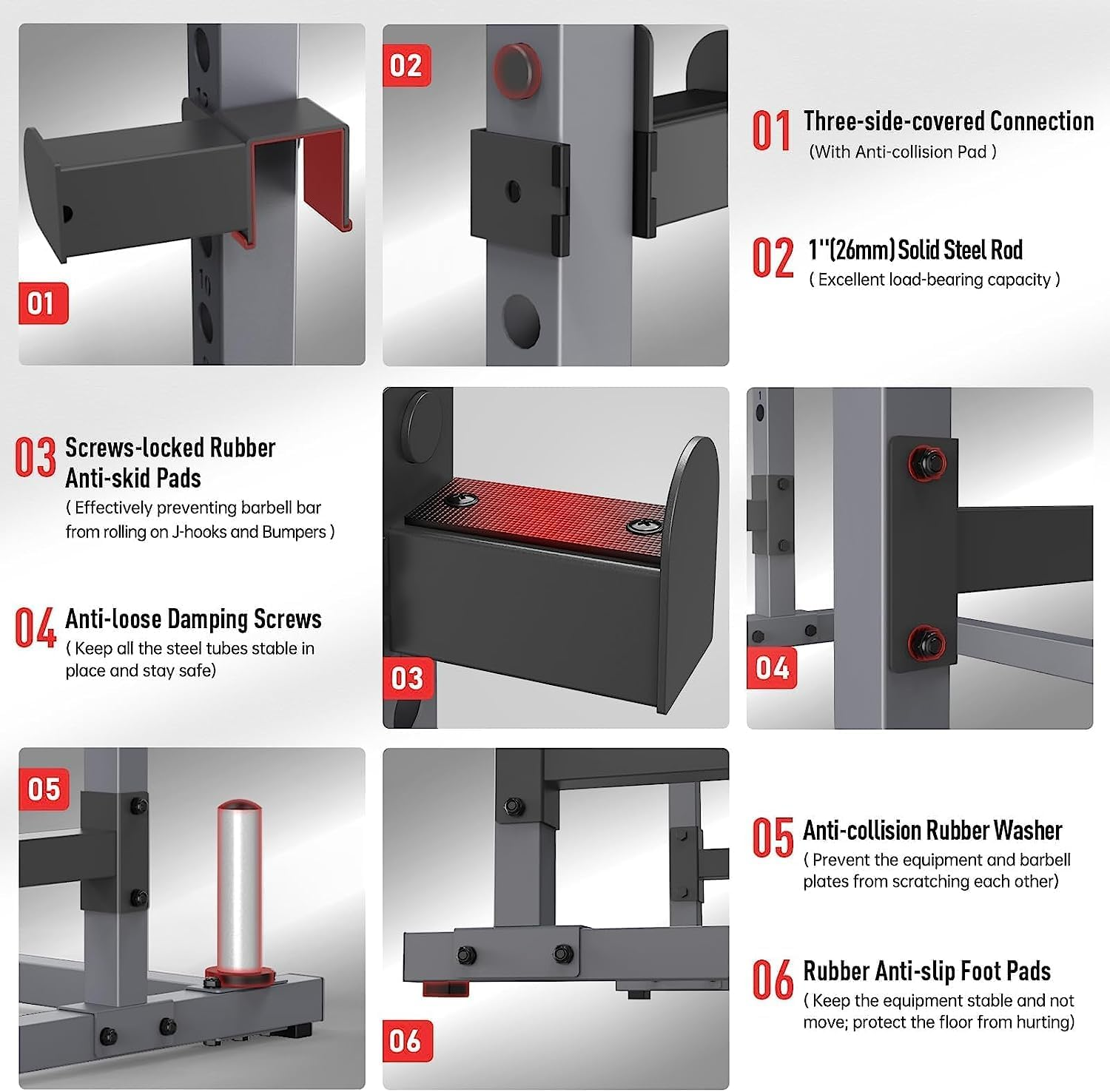 PASYOU Adjustable Squat Rack, Heavy Duty Gym Rack Stand,Multi-Function Weight Rack Stand with Spotters,Push up Portable Strength Training Dumbbell Rack image number 6