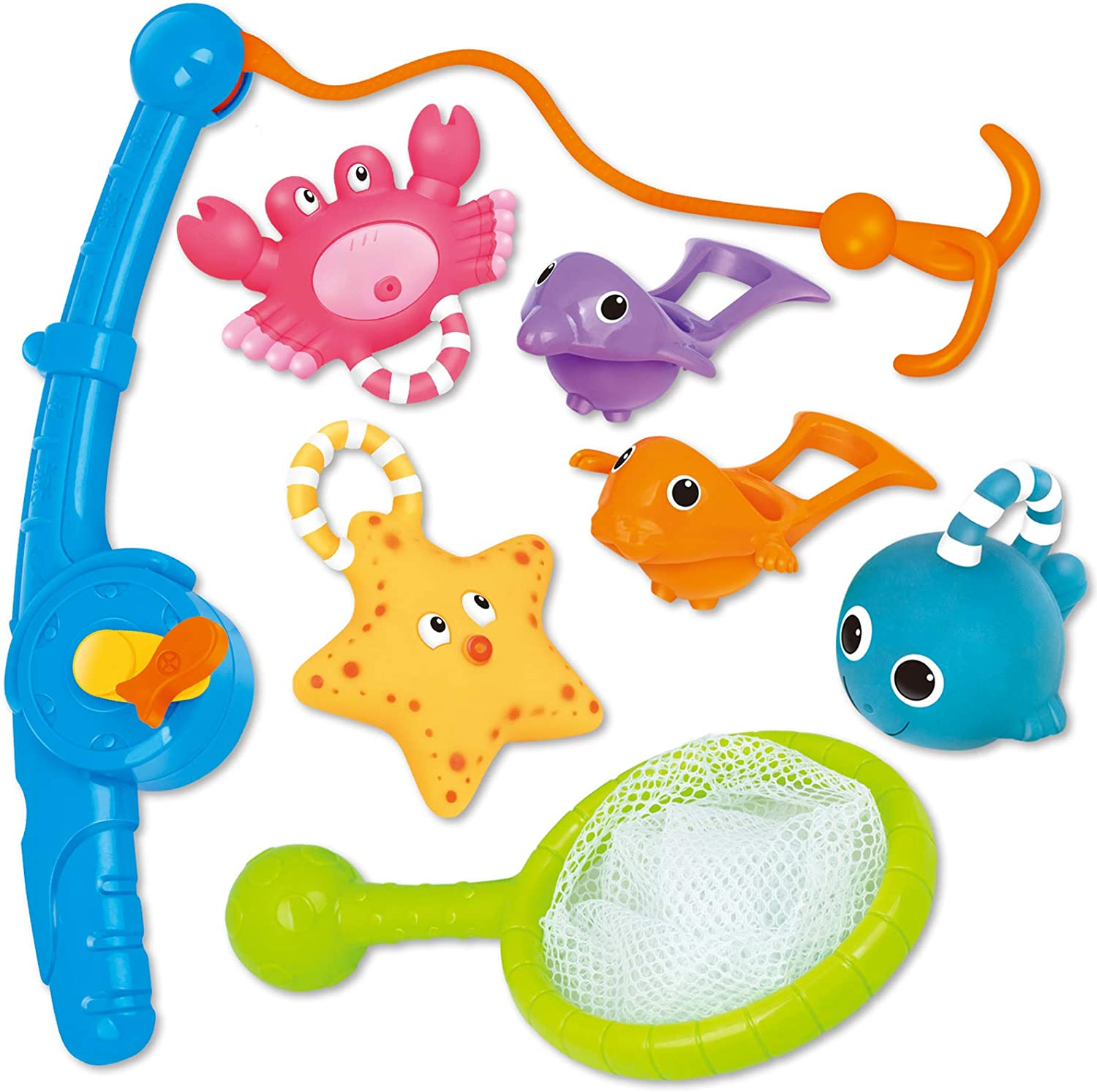 Bath Toy, Fishing Floating Squirts Toy and Water Scoop with Organizer Bag(8 Pack),Fish Net Game in Bathtub Bathroom Pool Bath Time for Kids Toddler Baby Boys Girls, Bath Tub Spoon