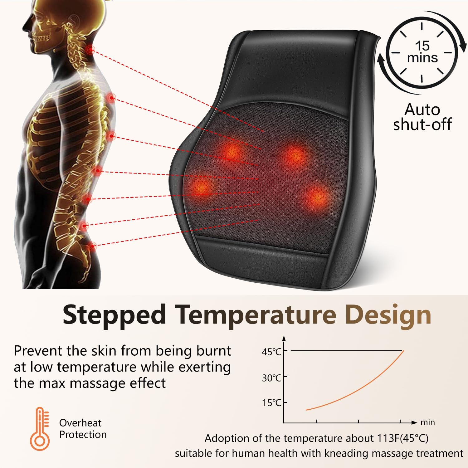 Neck Back Massager with Heat, 3D Kneading Massage Pillow for Back, Neck, Shoulder, Massager Pain Relief, Gifts for Women Men Mom Dad image number 5
