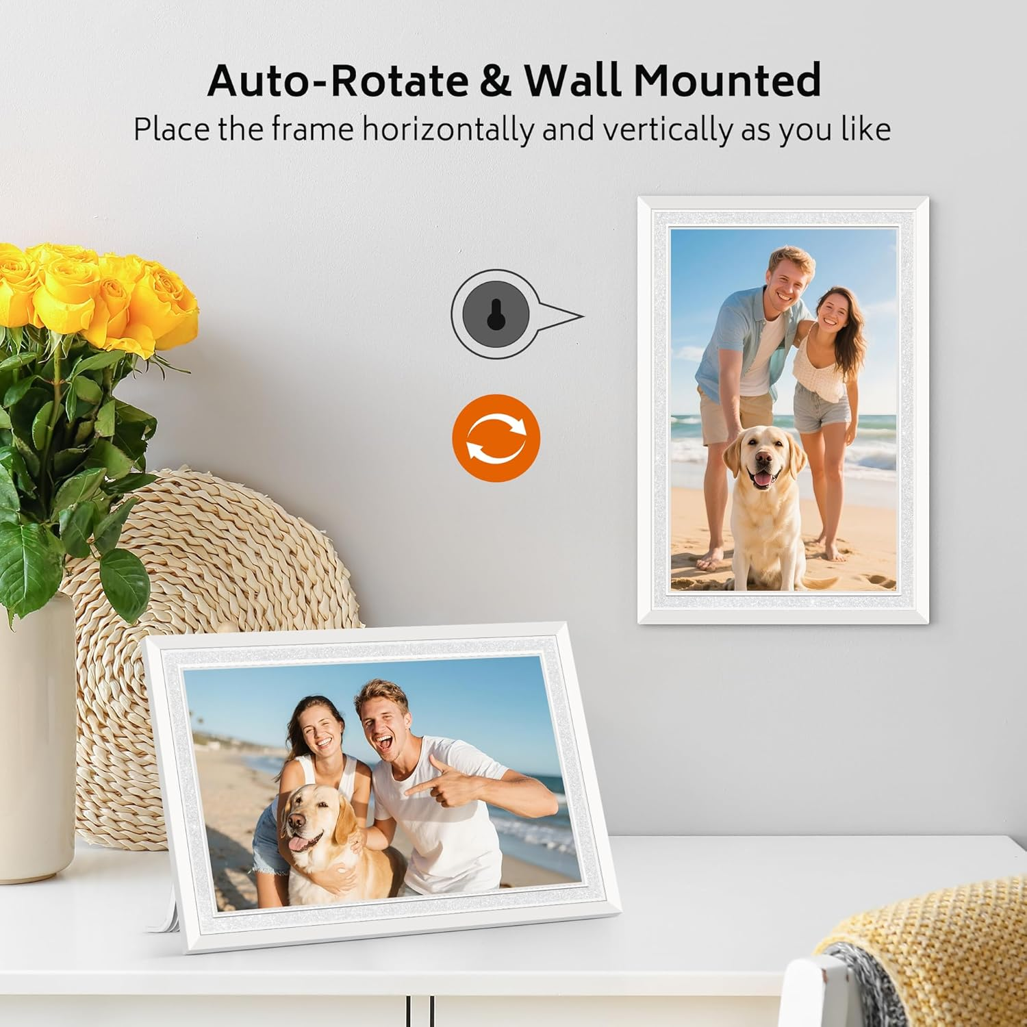 Frameo 10.1" Digital Picture Frame with 32GB Memory White Wifi Electronic Photo Frame 1280 X 800 IPS HD Touch Screen Auto-Rotate Slideshow Wall Mountable Share Photos/Video Remotely Anywhere image number 5