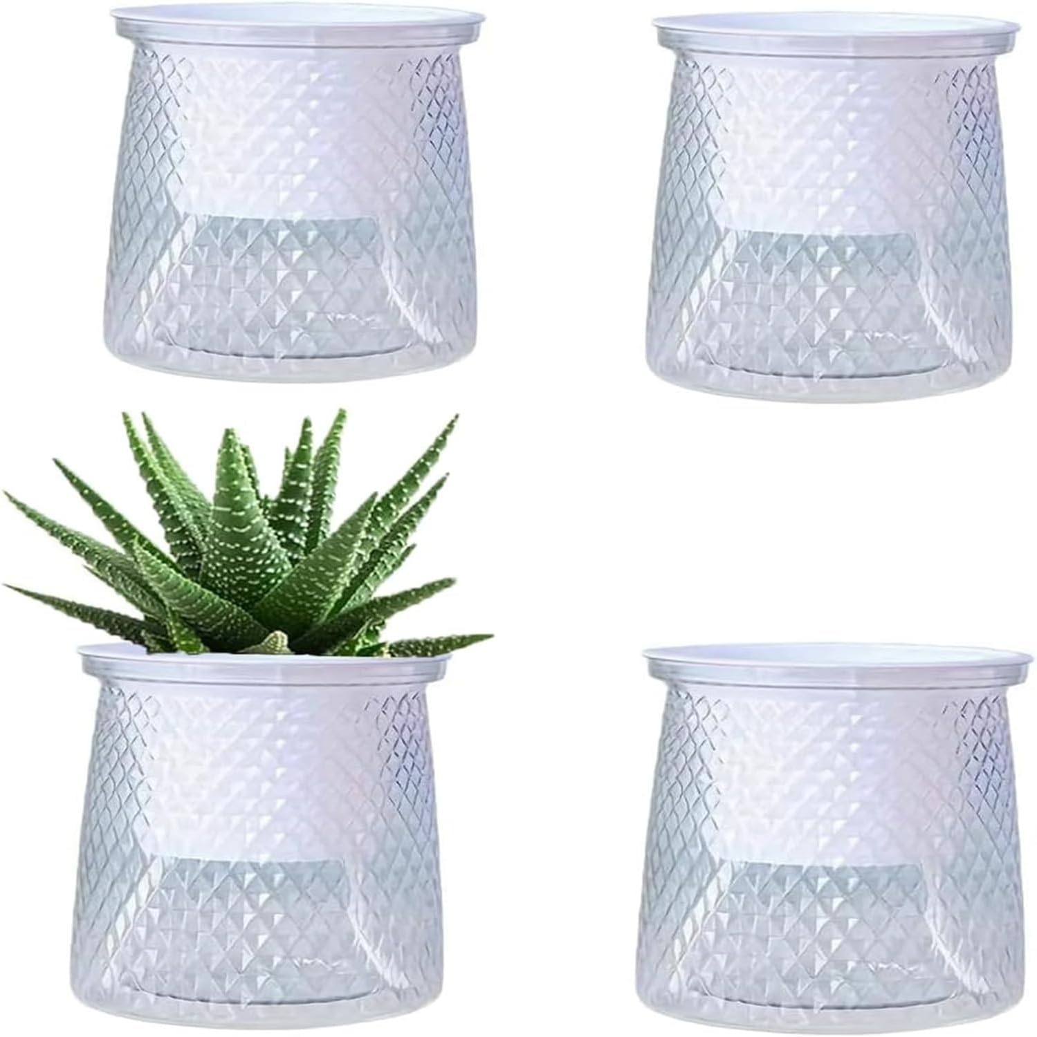 4 PCS Self-Watering Hydroponic Planters with Wick Rope, Self Watering Plant Pot with Reservoir, Indoor Clear Plastic Flowers Pots, Automatic Watering Nursery System for Small Plants, African Violet image number 1
