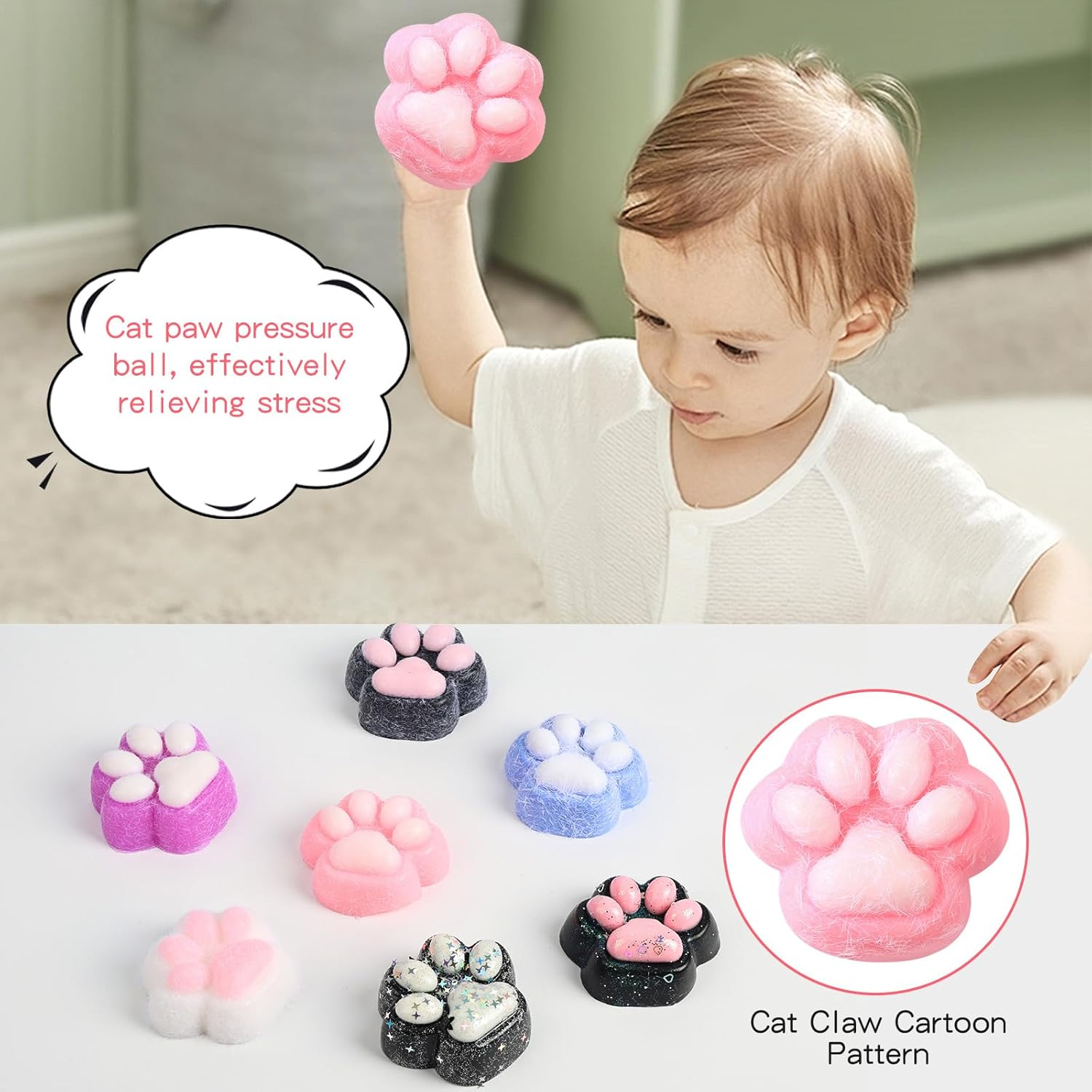 Taba Squishy Cat Paw Squeeze Toys for Kids, Kawaii Squishy Fidget Toys, Cute Things for Teen Girls and Boys, Cat Themed Teenage Girl Gifts Trendy Stuff (Pink Plush Cat Paws) image number 4