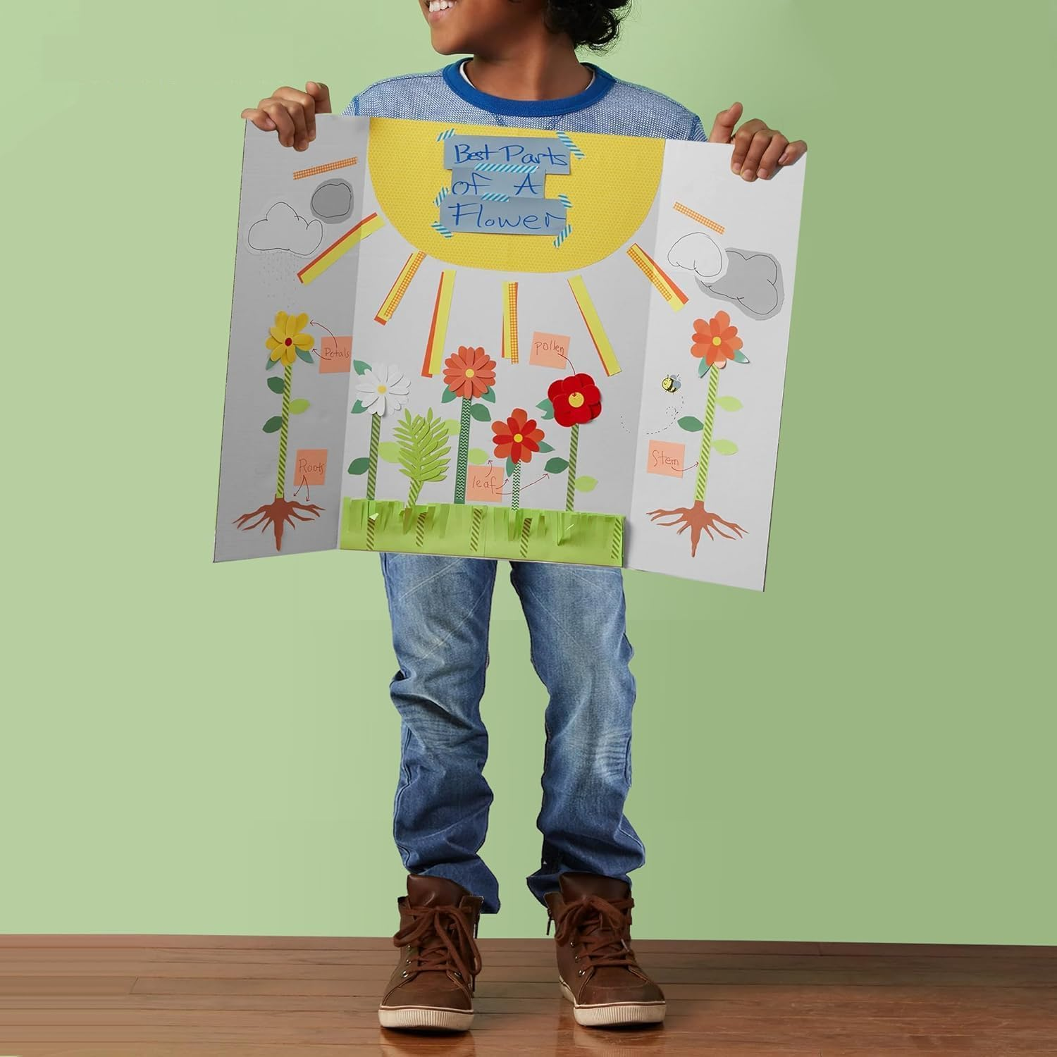 Tri-Fold Presentation Boards, 4Pcs Trifold Poster Board with Tape, White Corrugated Display Board, White Corrugated Project Boards for Science Fairs, 24X16 Inches