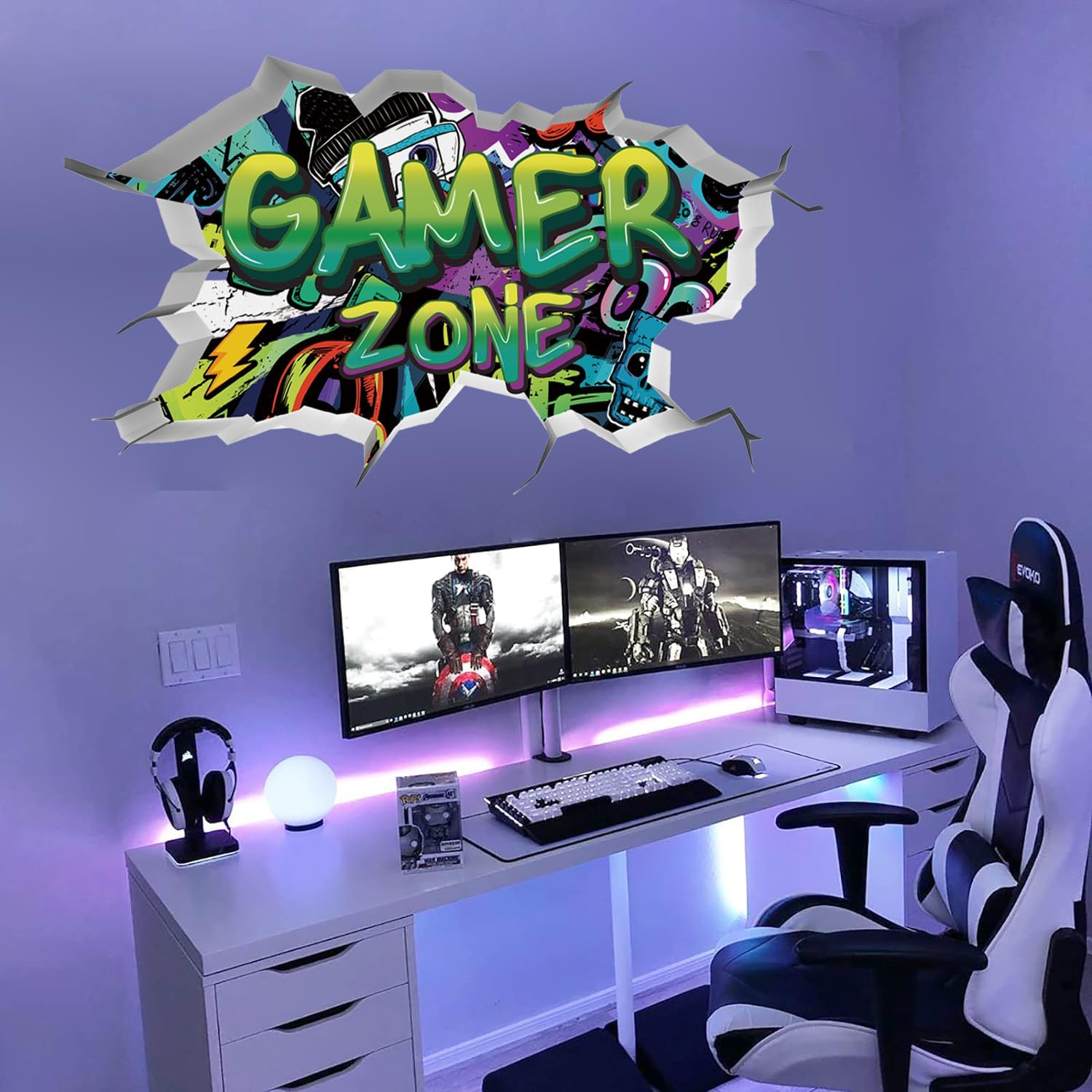 Toarti 3D Gamer Wall Stickers Green Zone - Vinyl Wall Decal for Gaming Bedroom, Video Game Removable Wall Art, Playroom Decor for Teens (Green) image number 3