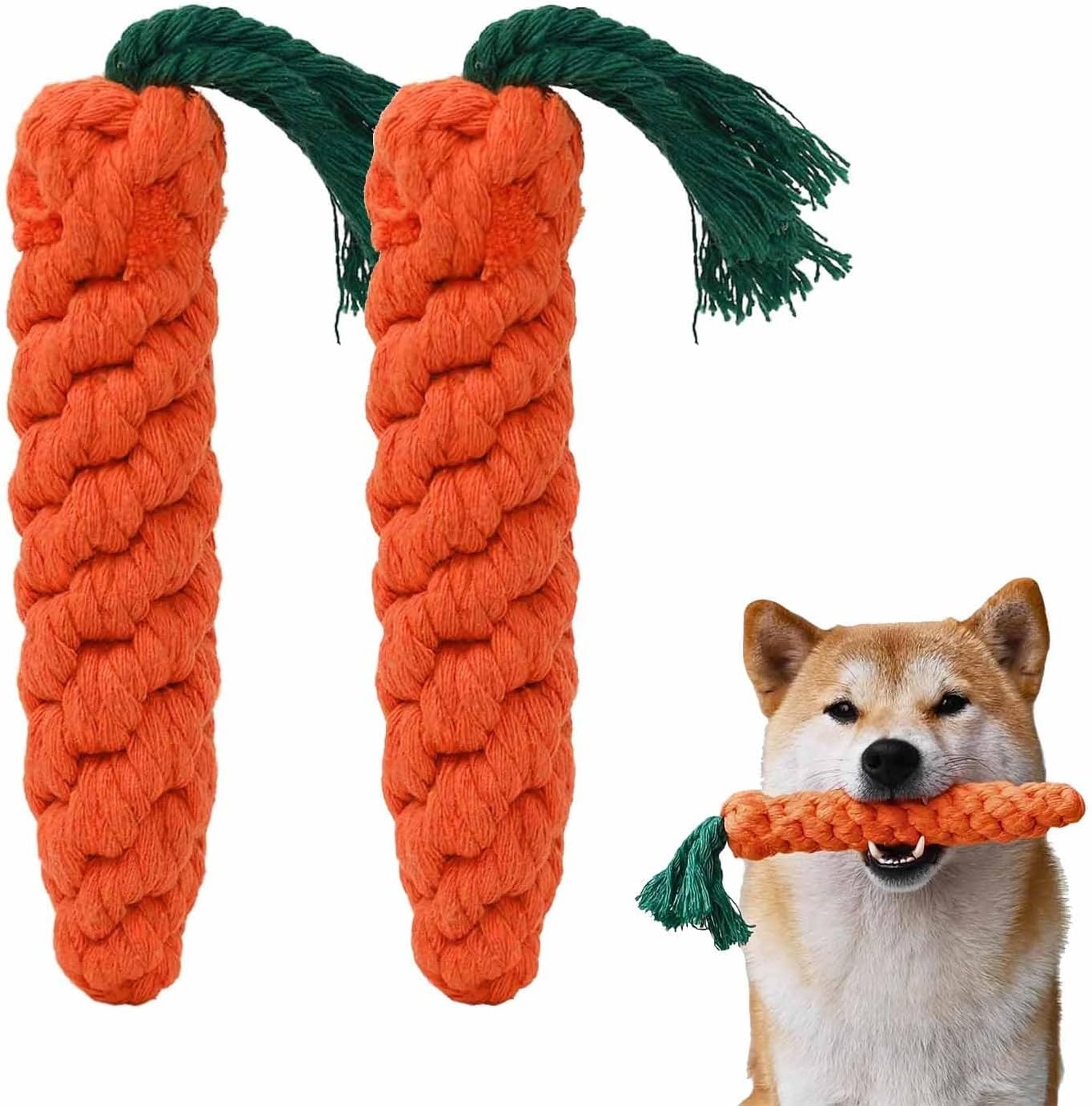 Norhogo Pack of 2 Dog Toys Carrot Chew Toy for Puppies, Puppy Carrot Rope Toy Braided for Teeth Cleaning, Interactive Dog Toy, Dog Toy for Small Medium Puppies image number 6