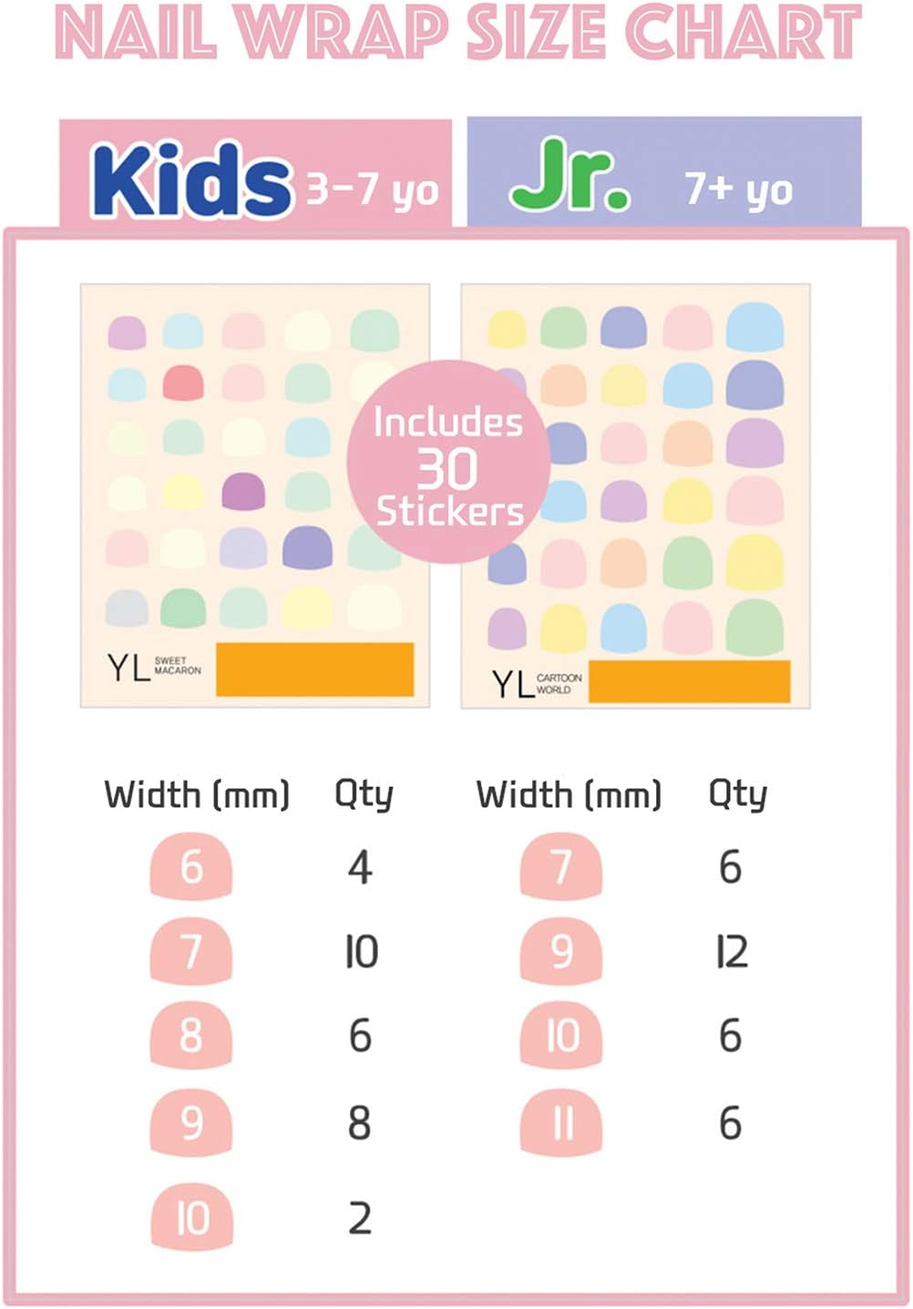 Bong Bong Non-Toxic Nail Art Stickers for Kids 3-7Yo and Juniors 7+ Yo &ndash; Colorful, Cute, Super Hero, Glitter &ndash; Long Lasting (30 Stickers) (3-7Yo, Glitter Coral) image number 5