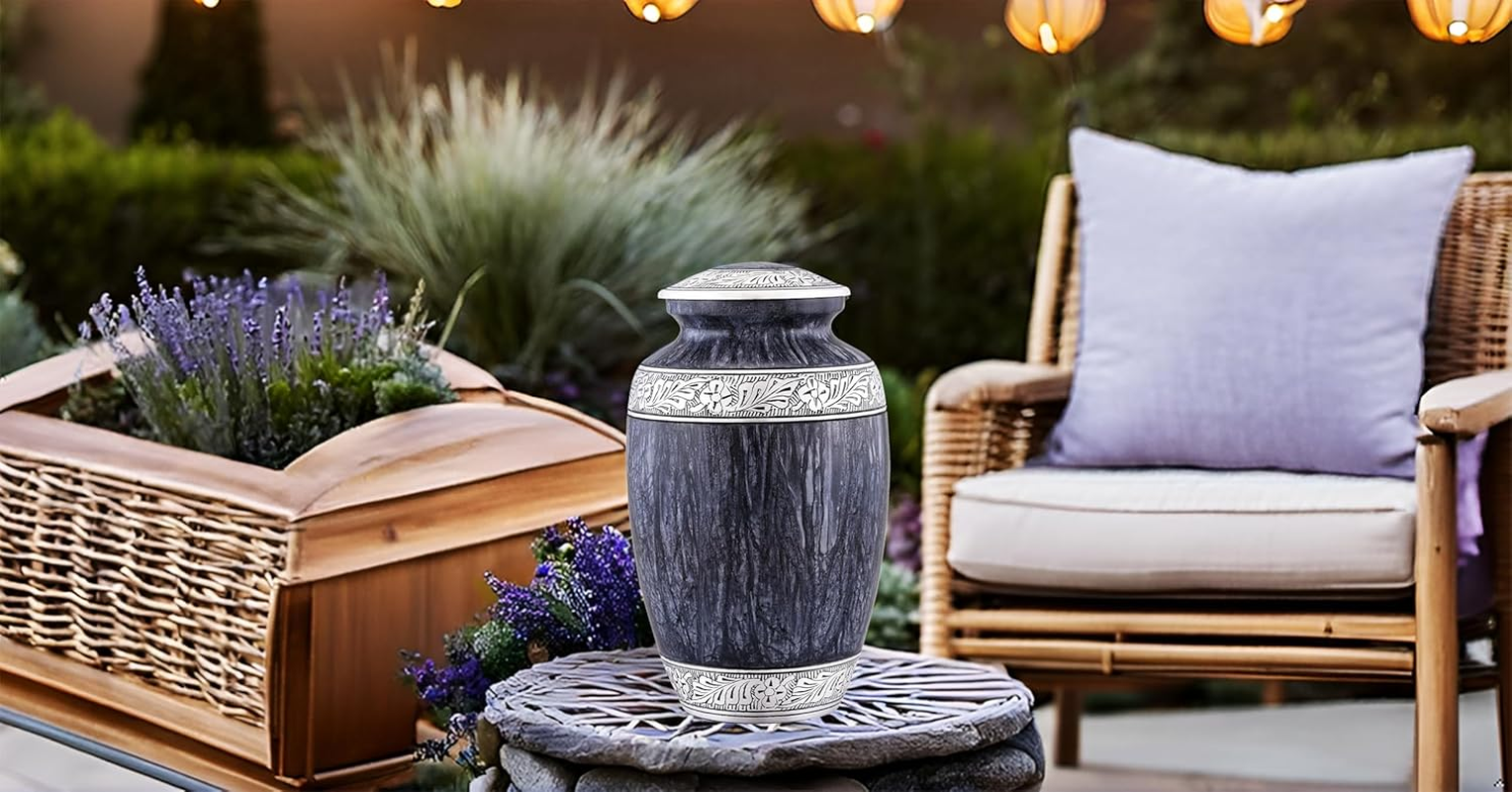 Cremation Urn for Human Ashes &ndash; Large Adult ERN for Ashes &ndash; Funeral Urn for Men & Women &ndash; Memorial ERN for Loved Ones &ndash; Burial Urn for Home, Columbarium, or Funeral Service (Grey, Adult) image number 5