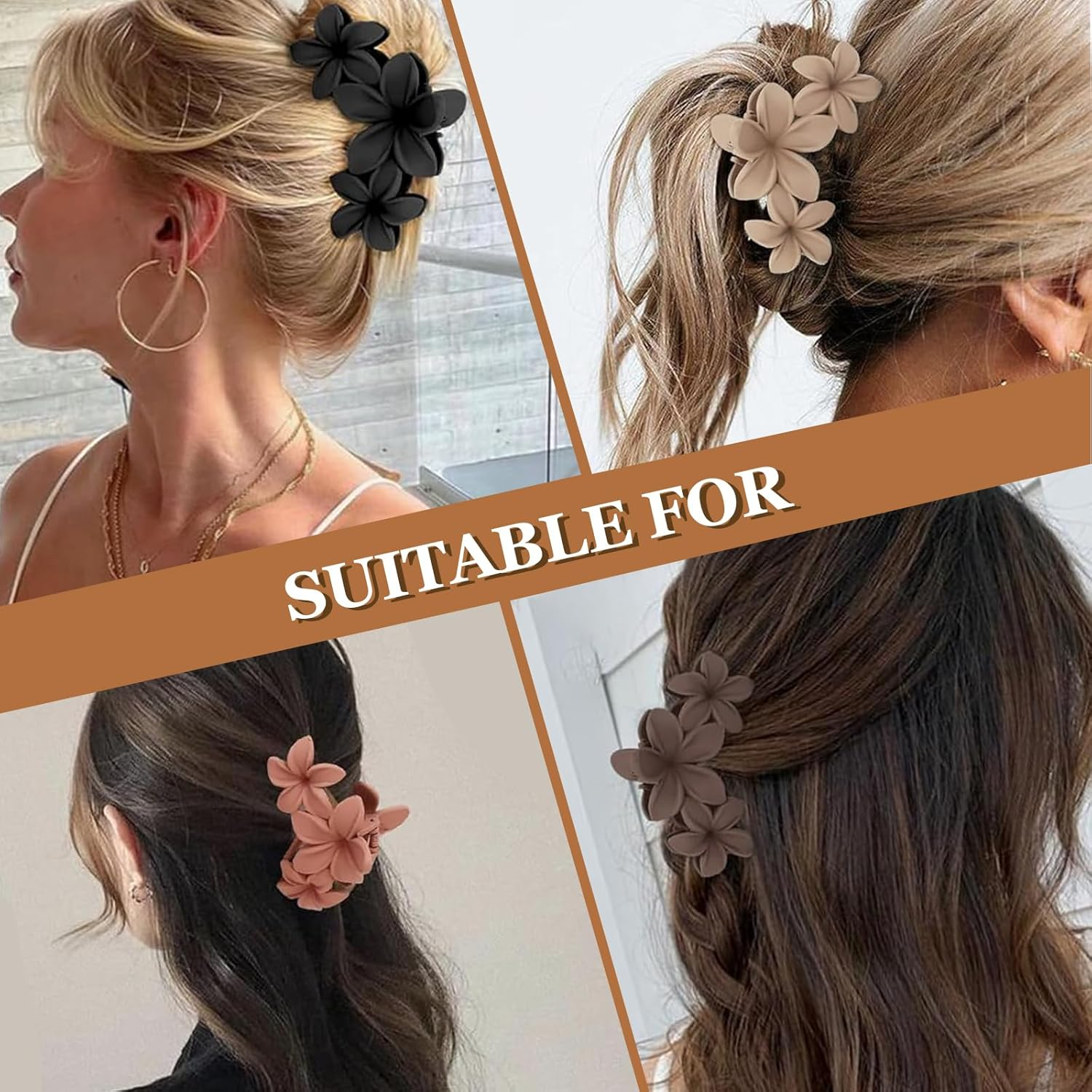 Mitdir Pack of 6 Flower Hair Clips Large Hair Clips Matte Hair Clips for Women Hawaiian Hair Flower Clip Strong Hold Hair Claws 10 Cm Hair Clips for Thick Hair