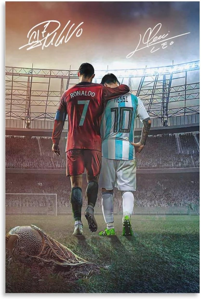 Messi Ronaldo Poster Wall Art Canvas Print Poster Home Bathroom Bedroom Office Living Room Decor Canvas Poster Unframe: 16X24Inch(40X60Cm) image number 3
