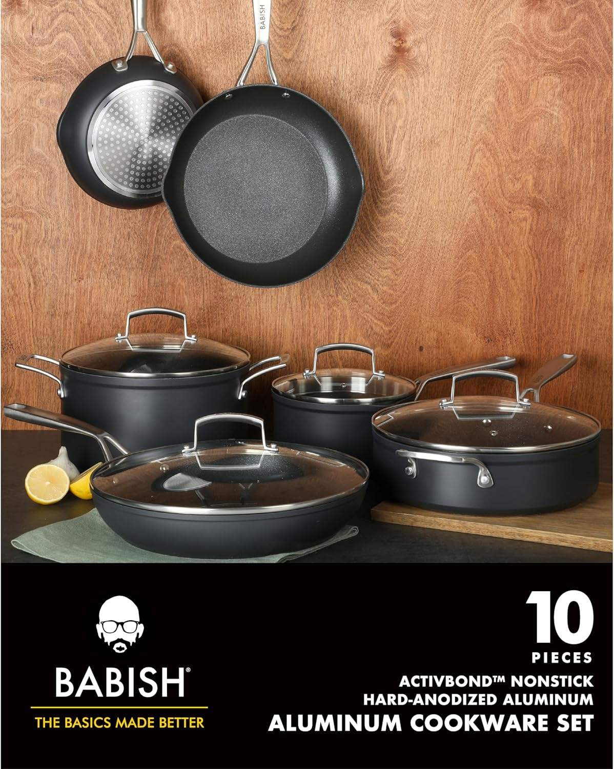 Babish 10 Piece Hard Anodized Laser Titanium Forever Non Stick Technology Durable Pots and Pans Cookware Set - Black image number 6