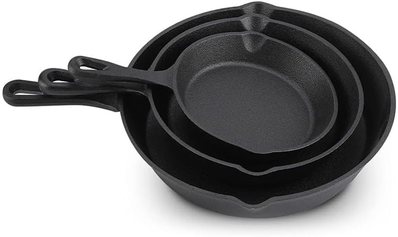 Betterlifewj 3 Pcs Non Stick Frying Pan, Cast Iron Pan, Black Cast Iron Skillet,Cast Iron Cookware,Pans Cookware Set for Frying,Saute,Cooking, Pizza,Steak,Or Pancake and More image number 5
