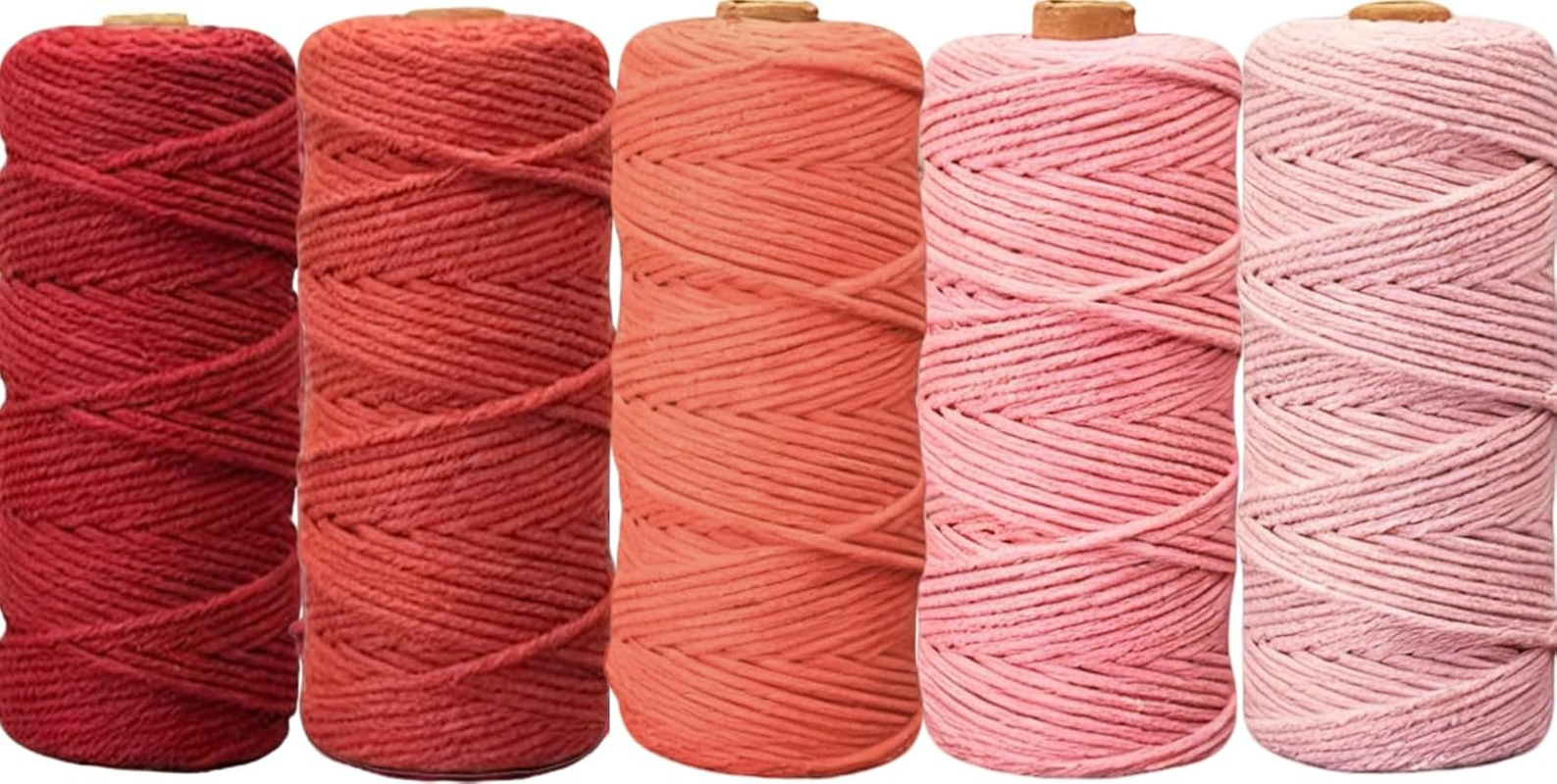 5 Rolls Natural Macrame Cord, Betterjonny 3Mm X 270 Yards Colored Macrame Rope, 4 Strand Twisted Cotton Rope Macrame Yarn, Colorful Cotton Craft Cord for Wall Hanging, Plant Hangers, Knitting, DIY