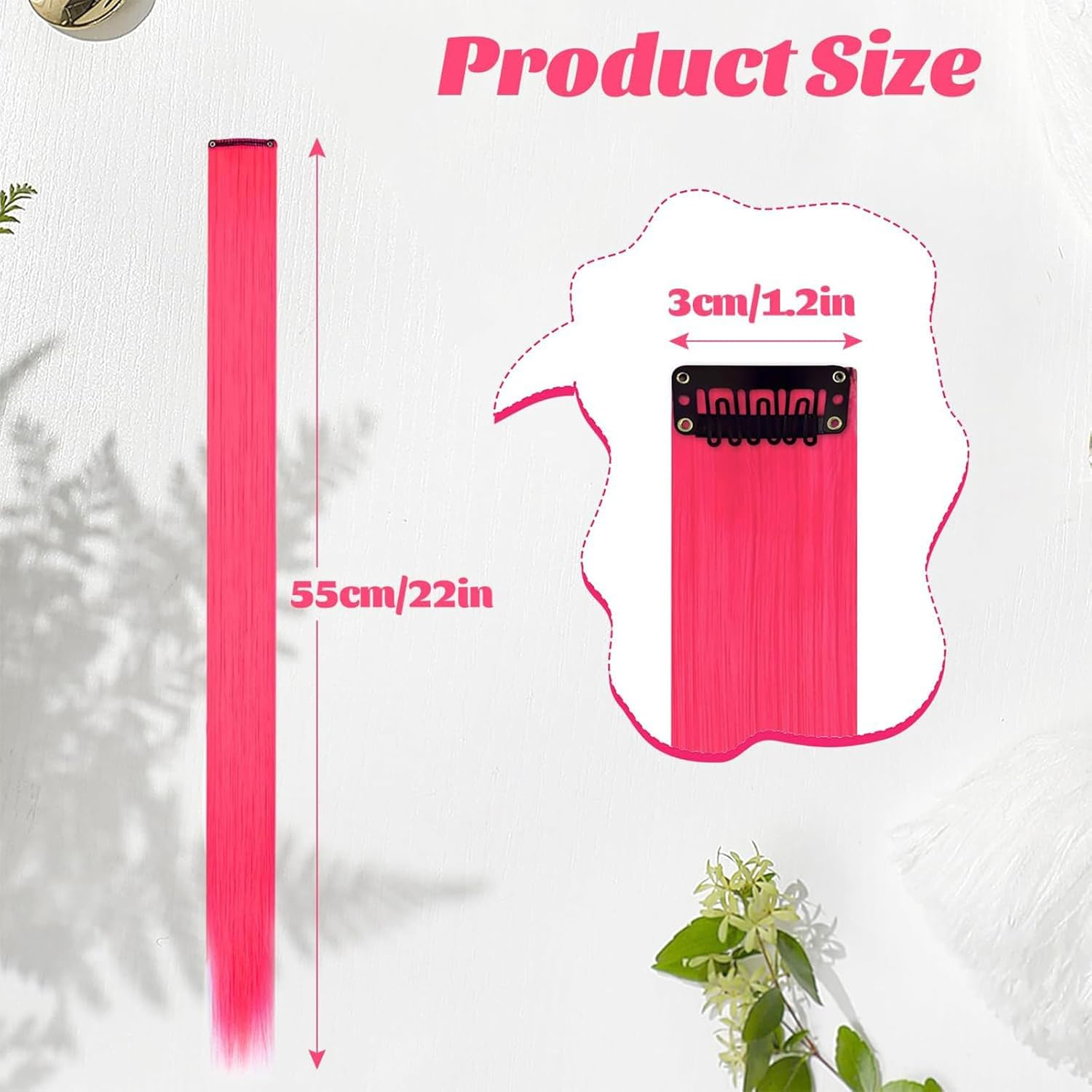 10 PCS Pink Hair Extensions, Clip-In Synthetic Hair Pieces for Women and Girls, Party Highlights, Costume Play Accessories, Straight Long Hair Extensions image number 2