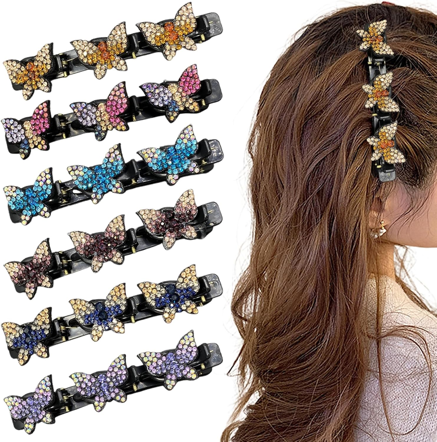 Ruzister 6 Butterfly Pony Clips, Hair Clips, Women'S Thin Hair, Hair Clip, Hairband Clip, Multicoloured, Large image number 5