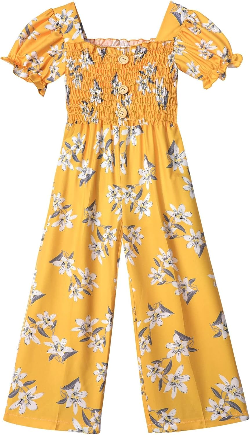 BAVADER One-Piece Girls Romper Jumpsuit, Kids Girls Short Ruffled Flutter-Sleeve Clothes Print Outfits Set for 5-9 Years