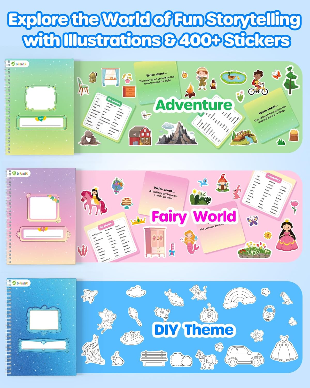 D-Fantix My Storybook Art Kit, Creative Writing & Drawing Activity Set for Boys & Girls, Hardcover Comic Book Making Kit with Stickers, DIY Arts and Crafts Supplies Gifts for Kids Ages 5, 6, 7, 8-12