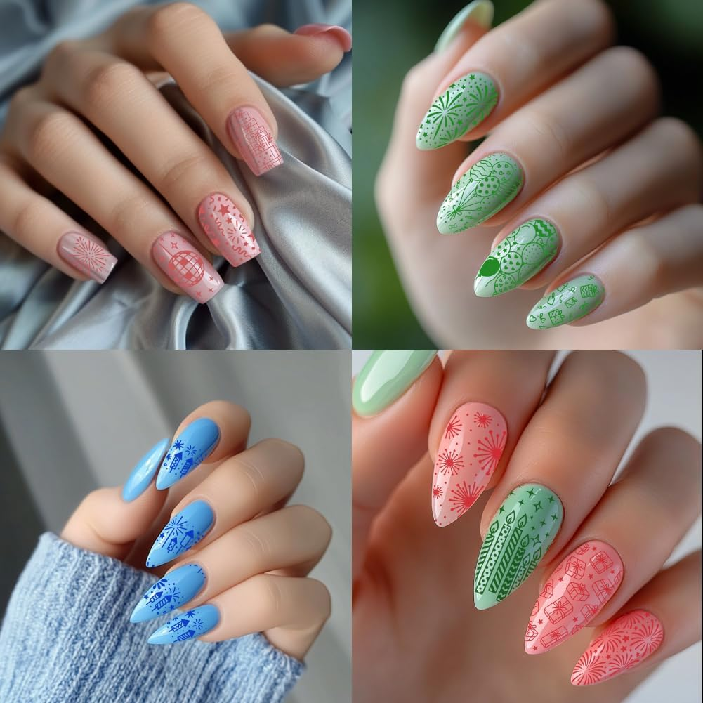 PH Pandahall 3Pcs Birthday Party Nail Stamping Plates Fireworks Pattern Nail Art Stencils Cake Number Manicure Art Templates Celebration Elements Nails Image Plates for Women Manicures Design Print image number 1