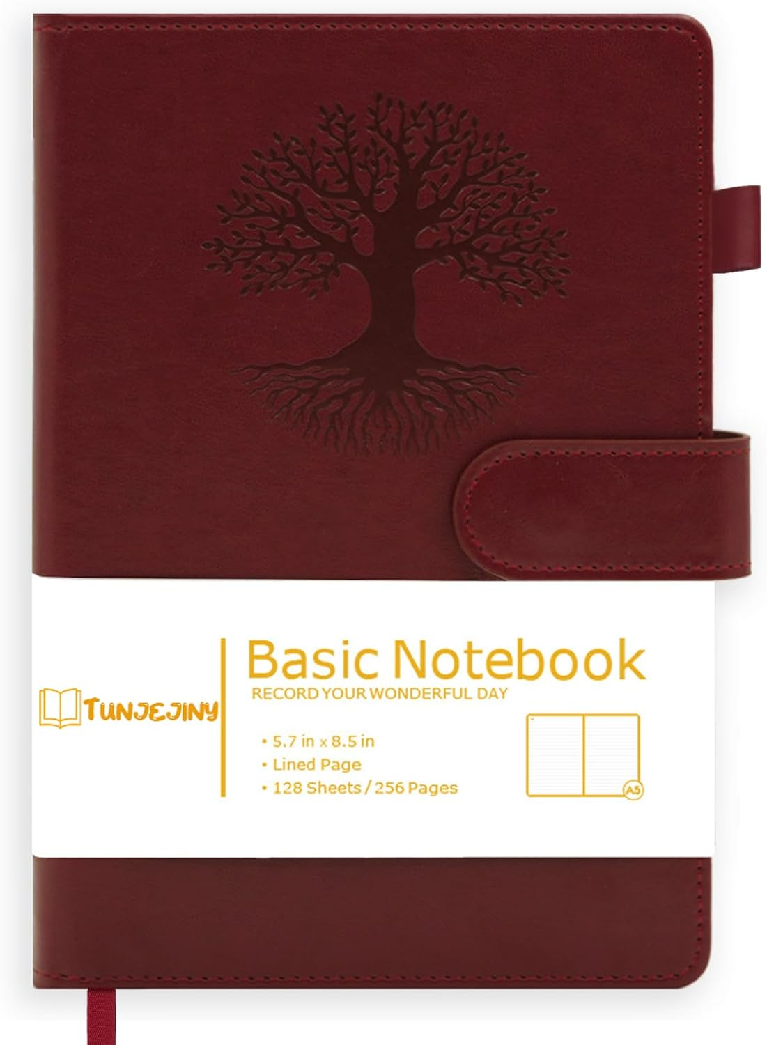 TUNJEJINY Lined Journal Notebook for Women & Men, Hardcover Leather Journal for Writing, A5 College Ruled Notebook for Work & Note Taking, Perfect for Office School Home Supplies, 256 Pages image number 3